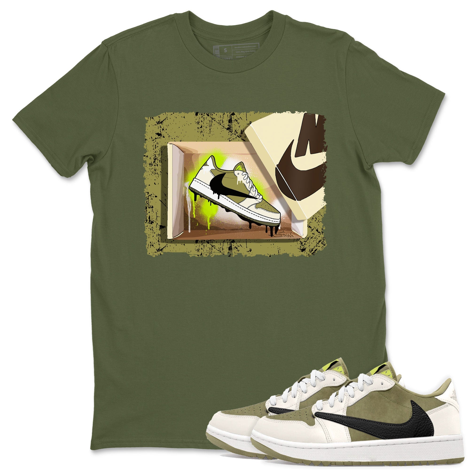Air Jordan 1 X Travis Scott Golf Olive shirt to match jordans New Kicks Streetwear Sneaker Shirt Air Jordan 1 Travis Scott Golf Drip Gear Zone Sneaker Matching Clothing Unisex Military Green 1 T-Shirt