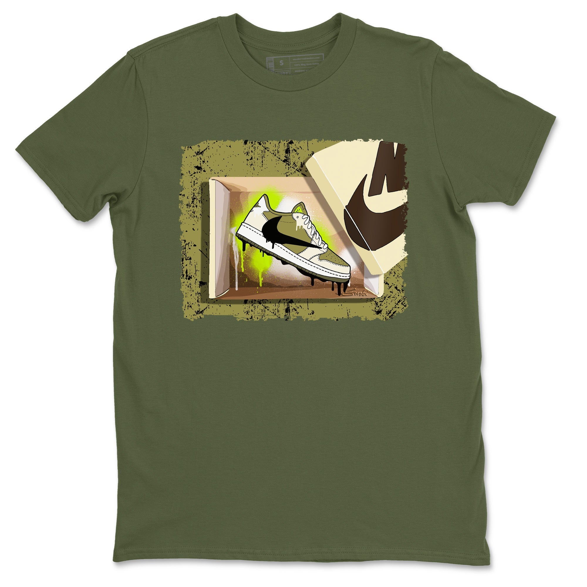 Air Jordan 1 X Travis Scott Golf Olive shirt to match jordans New Kicks Streetwear Sneaker Shirt Air Jordan 1 Travis Scott Golf Drip Gear Zone Sneaker Matching Clothing Unisex Military Green 2 T-Shirt