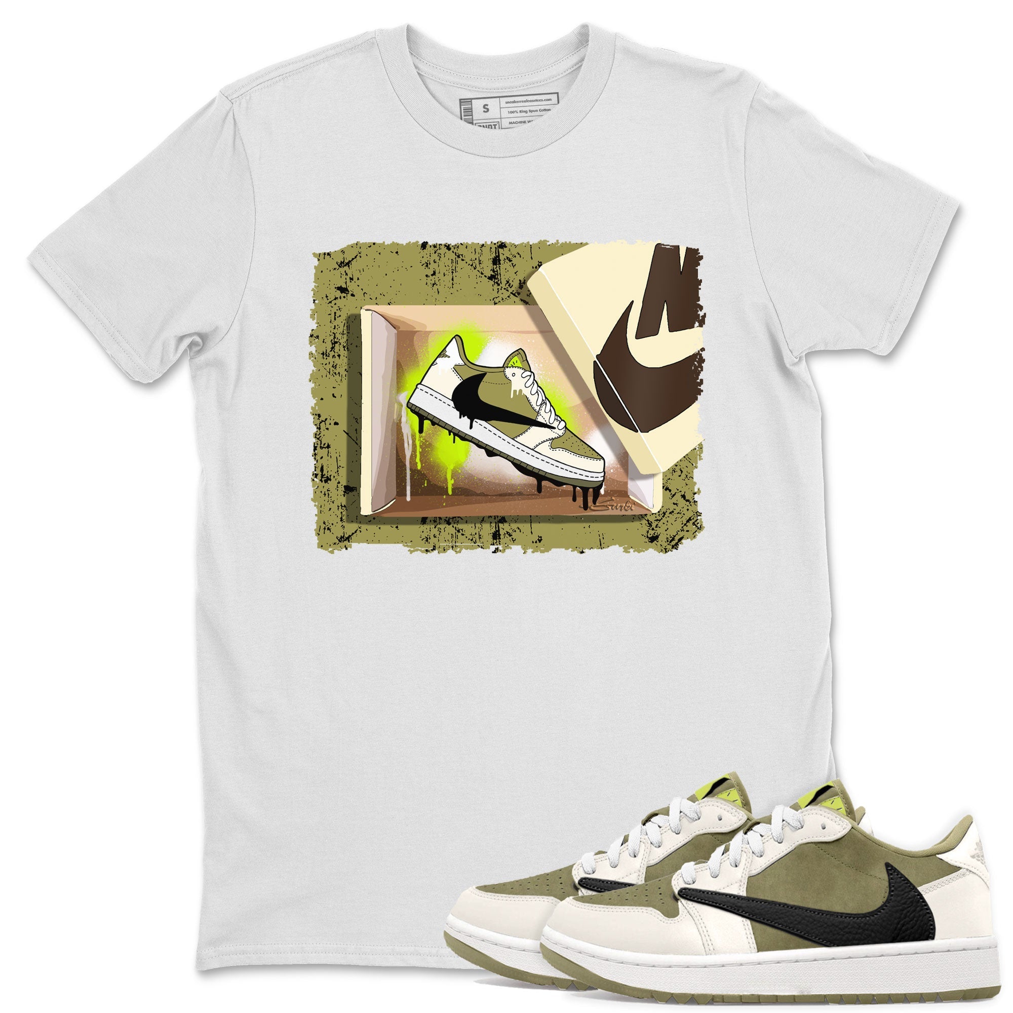 Air Jordan 1 X Travis Scott Golf Olive shirt to match jordans New Kicks Streetwear Sneaker Shirt Air Jordan 1 Travis Scott Golf Drip Gear Zone Sneaker Matching Clothing Unisex White 1 T-Shirt