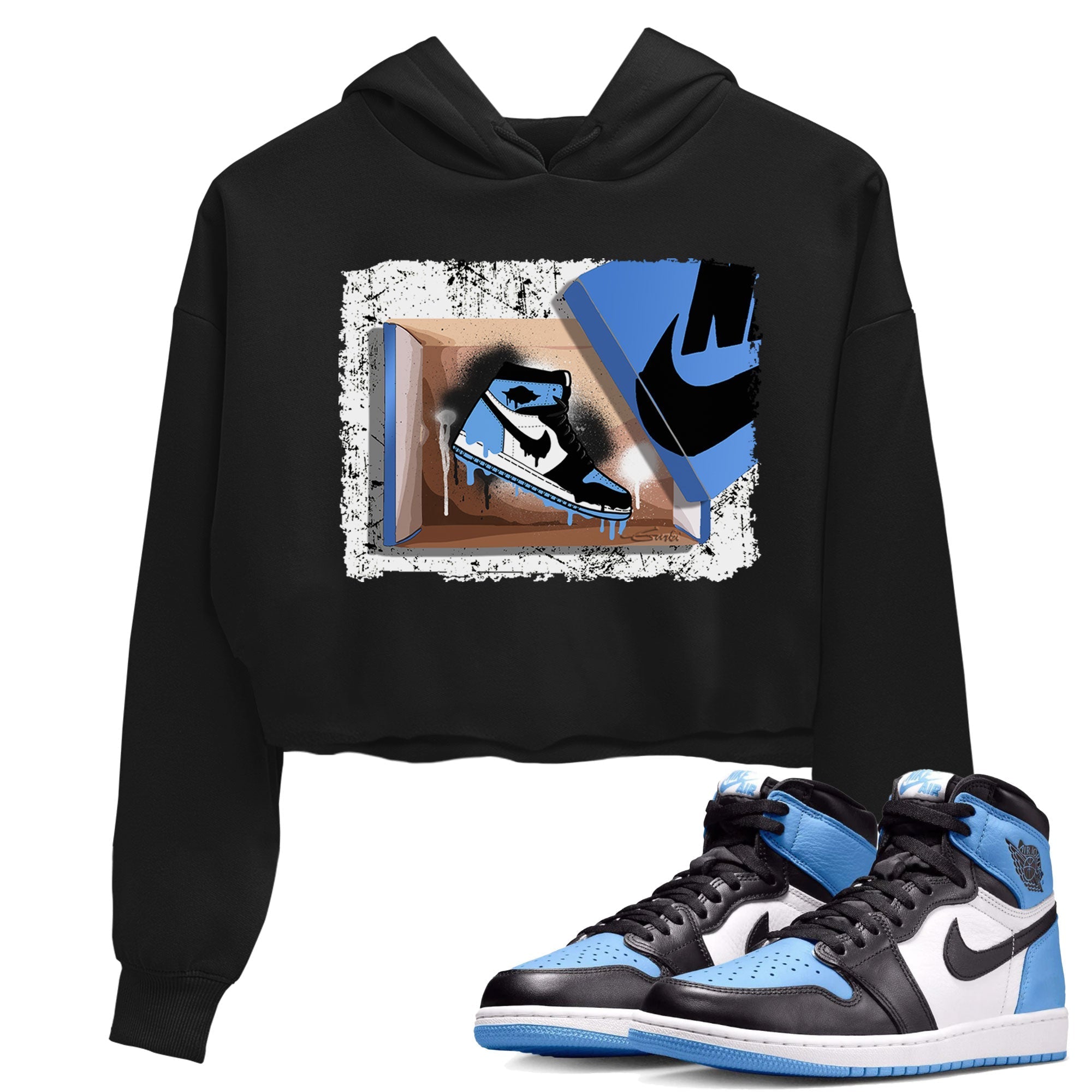 Air Jordan 1 Retro High OG UNC Toe shirt to match jordans New Kicks Streetwear Sneaker Shirt UNC Toe 1s Drip Gear Zone Sneaker Matching Clothing Black 1 Crop T-Shirt