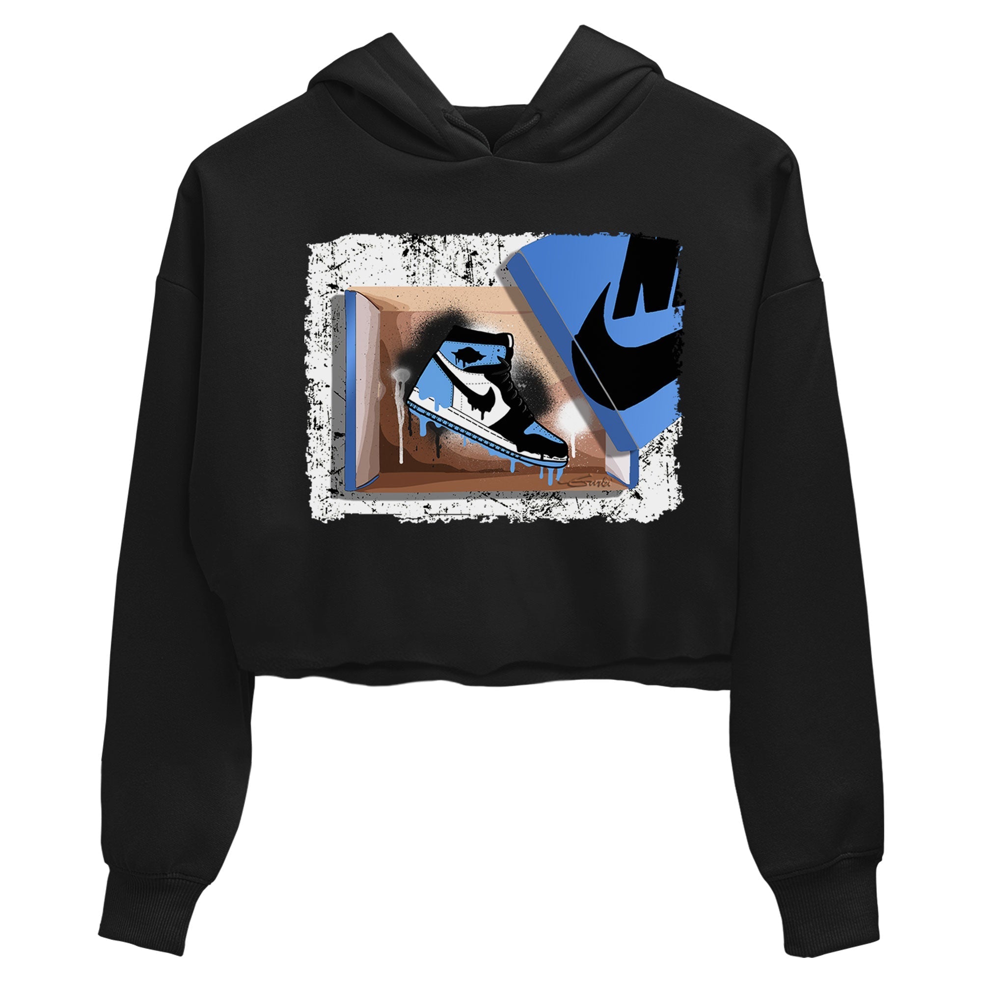 Air Jordan 1 Retro High OG UNC Toe shirt to match jordans New Kicks Streetwear Sneaker Shirt UNC Toe 1s Drip Gear Zone Sneaker Matching Clothing Black 2 Crop T-Shirt
