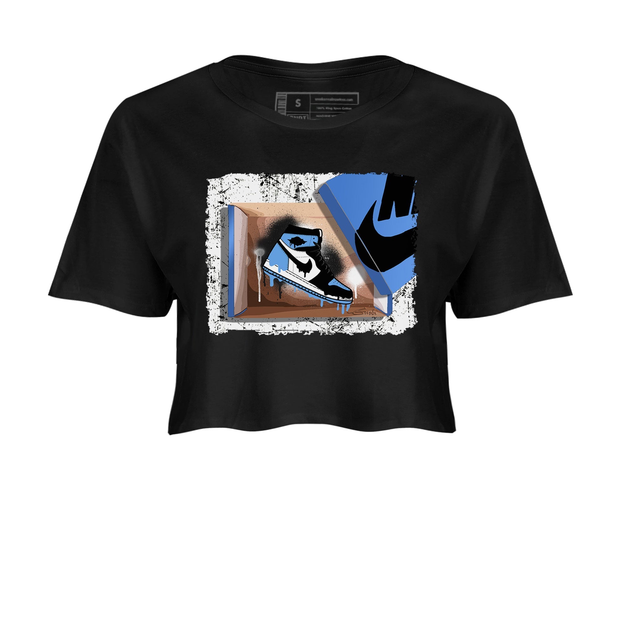 Air Jordan 1 Retro High OG UNC Toe shirt to match jordans New Kicks Streetwear Sneaker Shirt UNC Toe 1s Drip Gear Zone Sneaker Matching Clothing Black 2 Crop T-Shirt