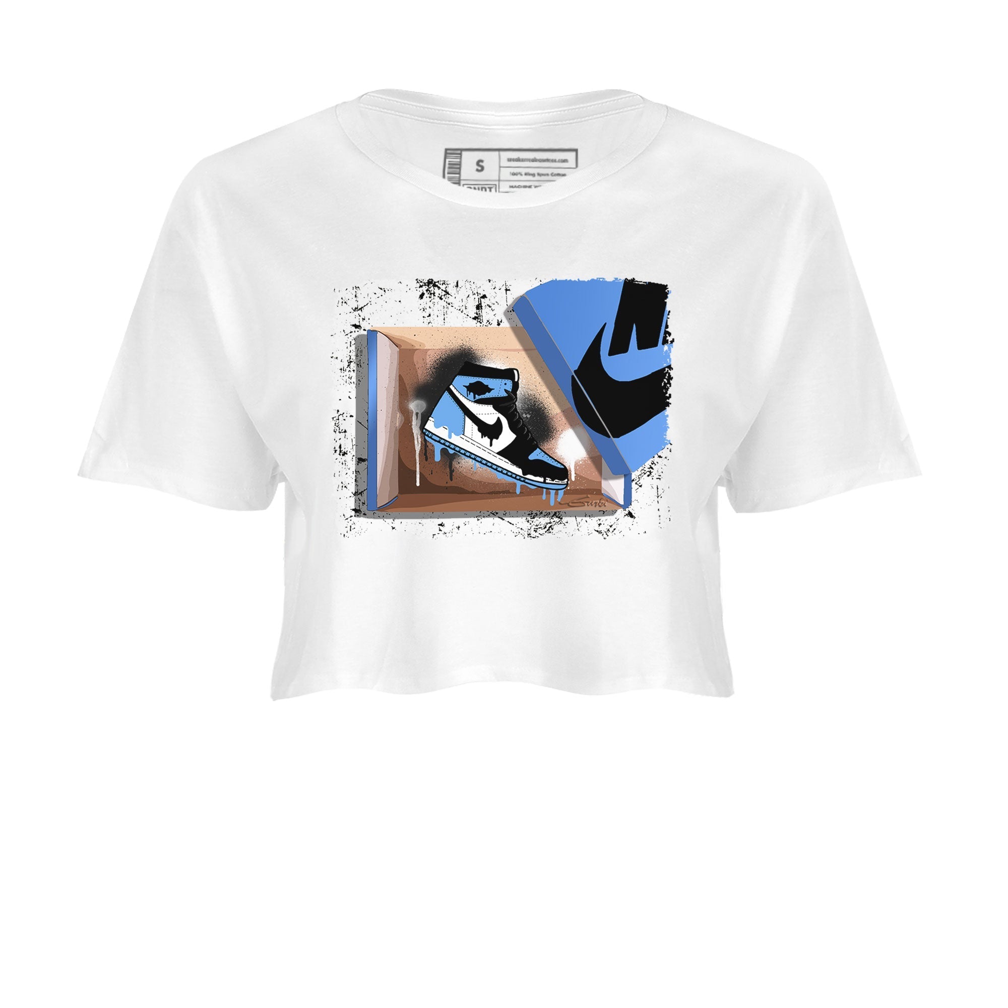 Air Jordan 1 Retro High OG UNC Toe shirt to match jordans New Kicks Streetwear Sneaker Shirt UNC Toe 1s Drip Gear Zone Sneaker Matching Clothing White 2 Crop T-Shirt