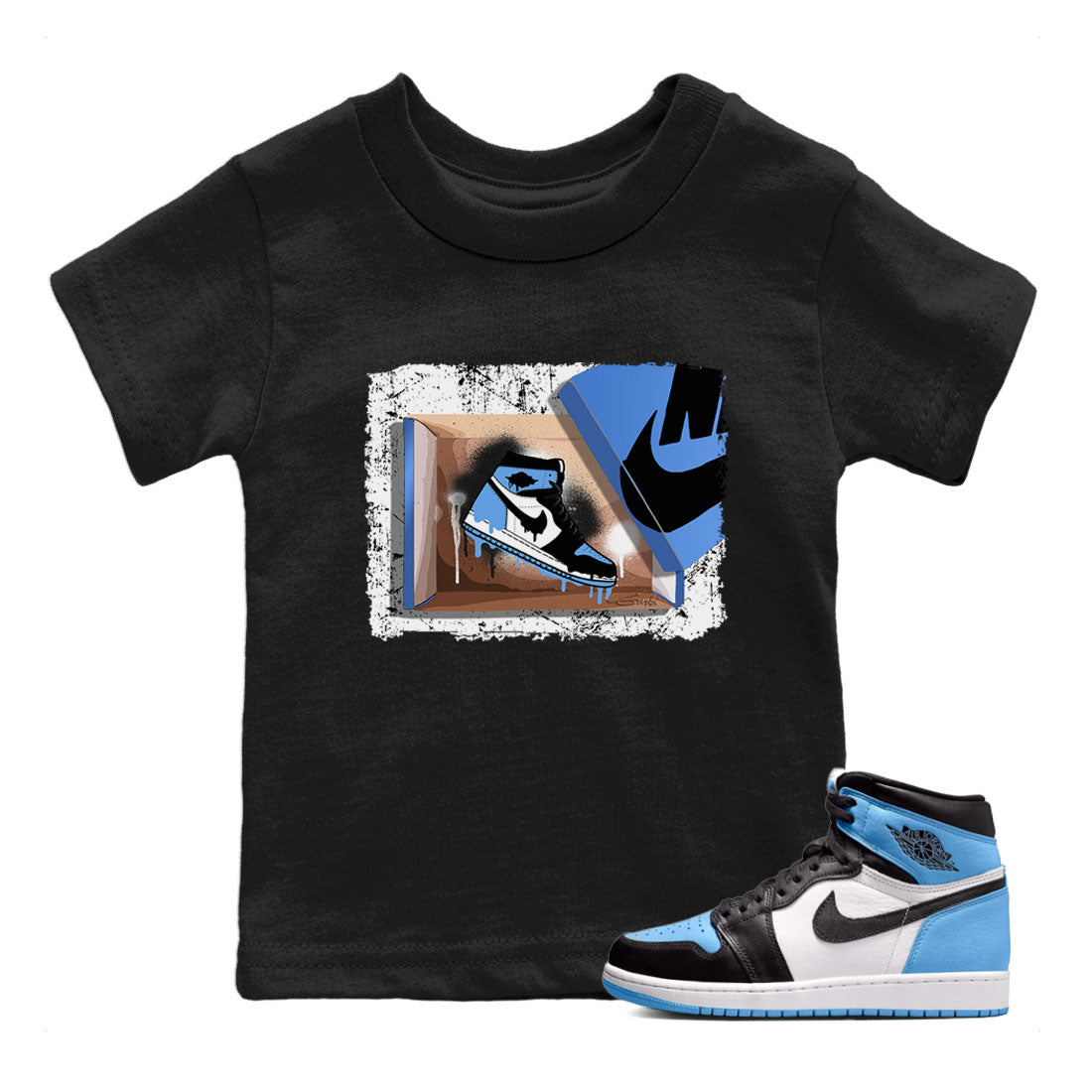 Air Jordan 1 Retro High OG UNC Toe shirt to match jordans New Kicks Streetwear Sneaker Shirt UNC Toe 1s Drip Gear Zone Sneaker Matching Clothing Baby Toddler Black 1 T-Shirt
