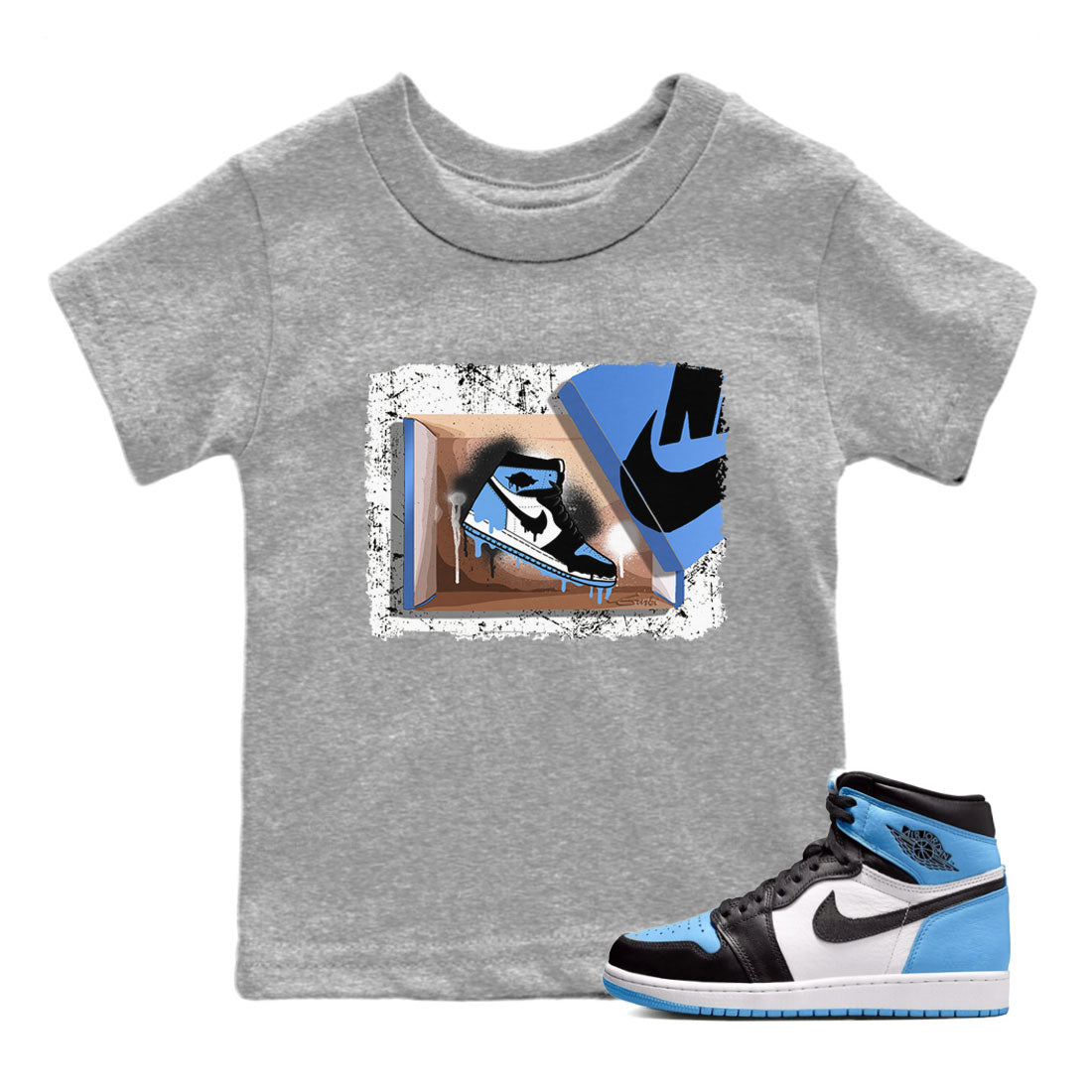 Air Jordan 1 Retro High OG UNC Toe shirt to match jordans New Kicks Streetwear Sneaker Shirt UNC Toe 1s Drip Gear Zone Sneaker Matching Clothing Baby Toddler Heather Grey 1 T-Shirt