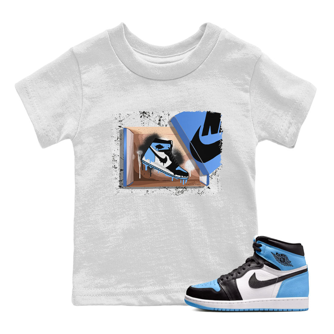 Air Jordan 1 Retro High OG UNC Toe shirt to match jordans New Kicks Streetwear Sneaker Shirt UNC Toe 1s Drip Gear Zone Sneaker Matching Clothing Baby Toddler White 1 T-Shirt