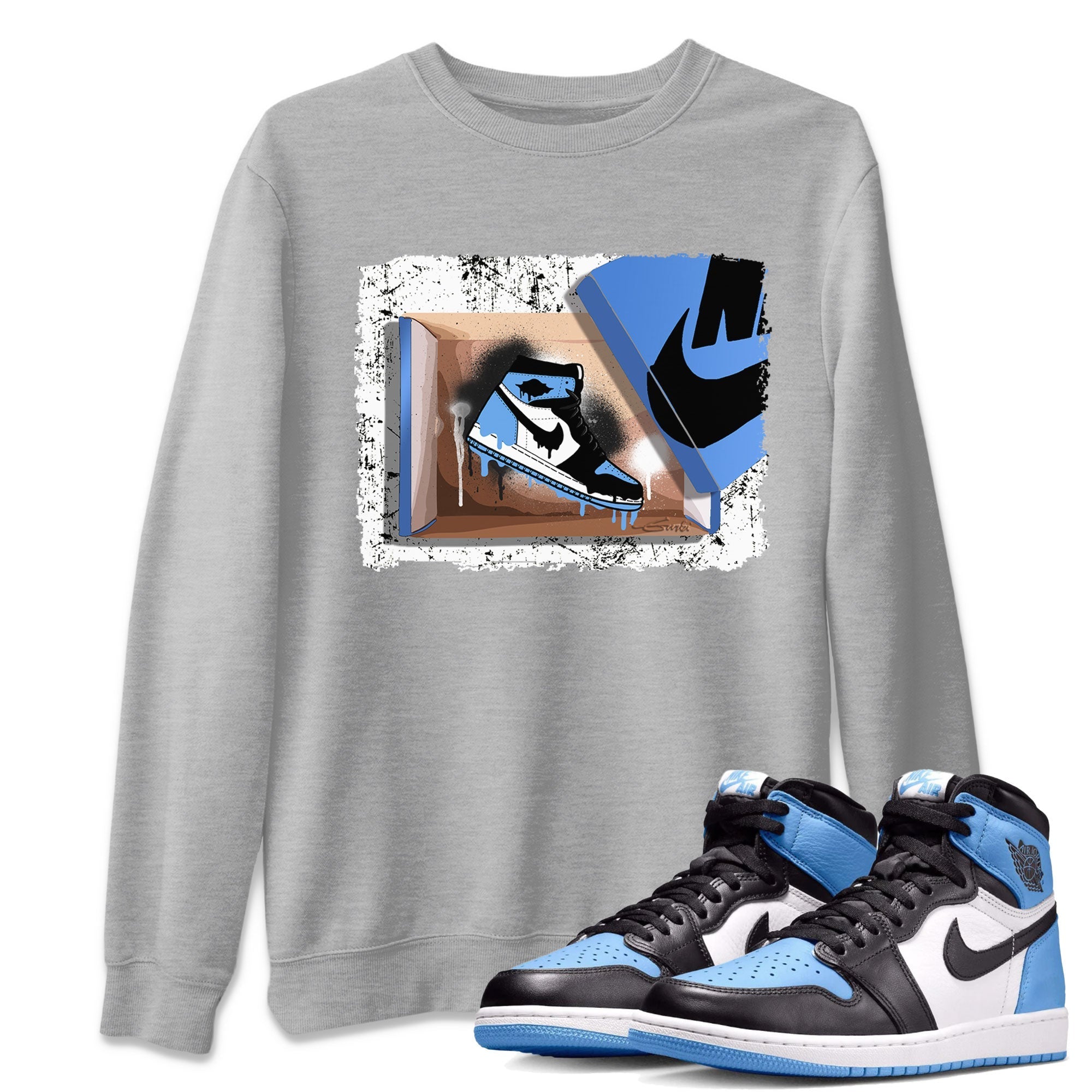 Air Jordan 1 Retro High OG UNC Toe shirt to match jordans New Kicks Streetwear Sneaker Shirt UNC Toe 1s Drip Gear Zone Sneaker Matching Clothing Unisex Heather Grey 1 T-Shirt