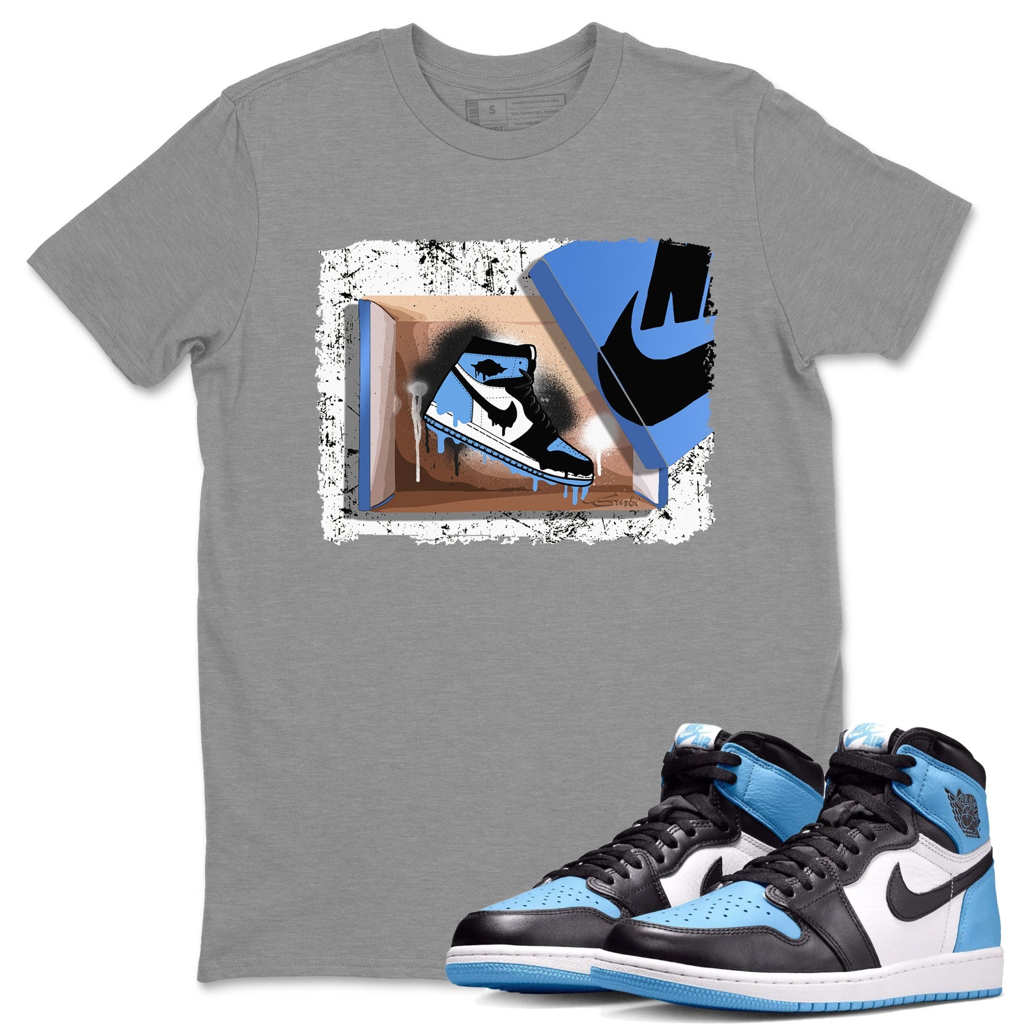 Air Jordan 1 Retro High OG UNC Toe shirt to match jordans New Kicks Streetwear Sneaker Shirt UNC Toe 1s Drip Gear Zone Sneaker Matching Clothing Unisex Heather Grey 1 T-Shirt