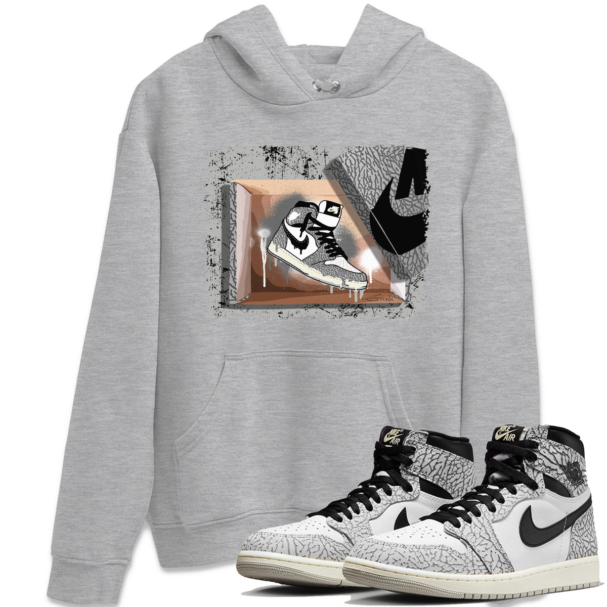 Jordan 1 White Cement Sneaker Matching T-Shirt New Kicks Sneaker Tees Jordan 1 White Cement Sneaker Release Tees Crew Neck Tees