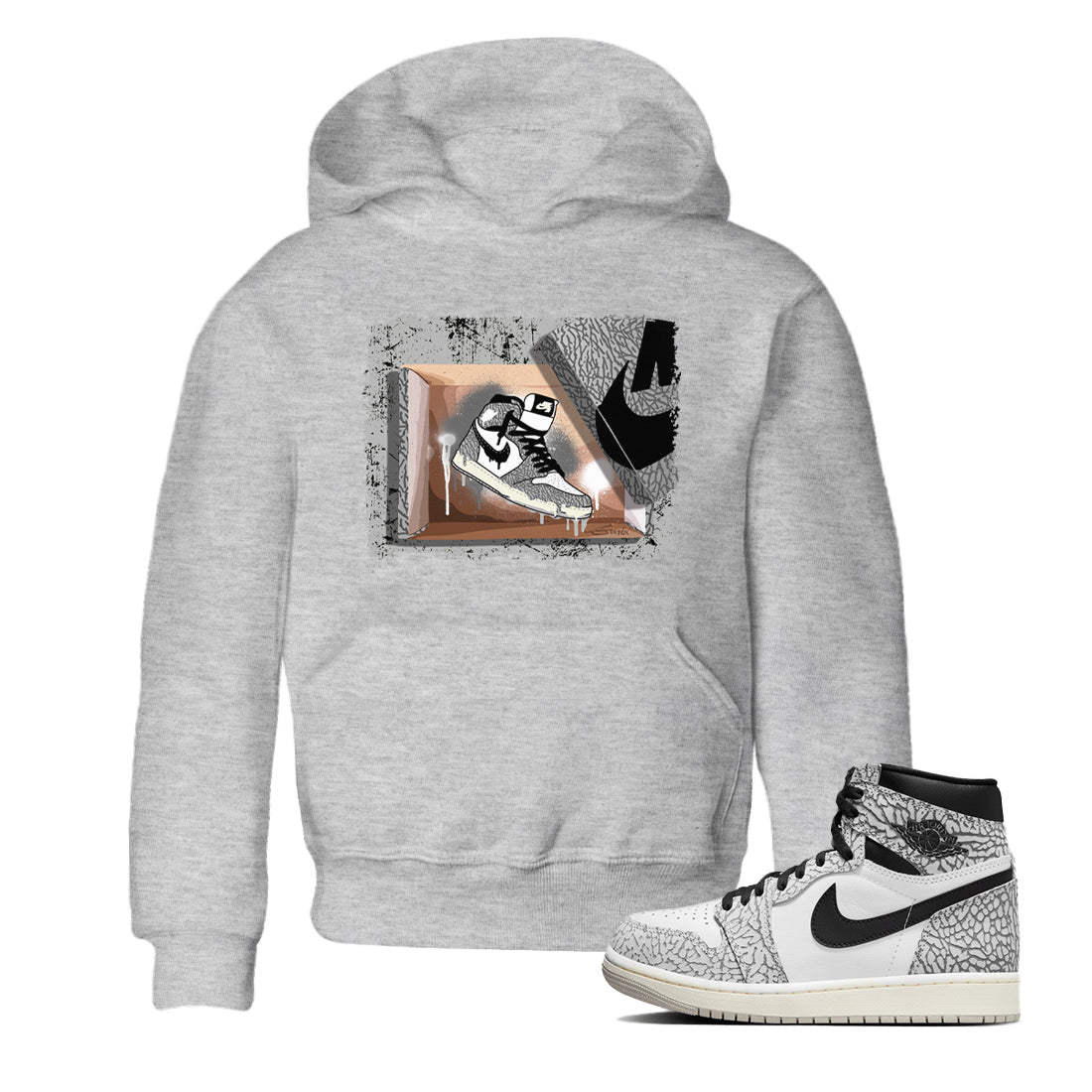 Jordan 1 White Cement Sneaker Matching T-Shirt New Kicks Sneaker Tees Jordan 1 White Cement Sneaker Release Tees Kids Shirts
