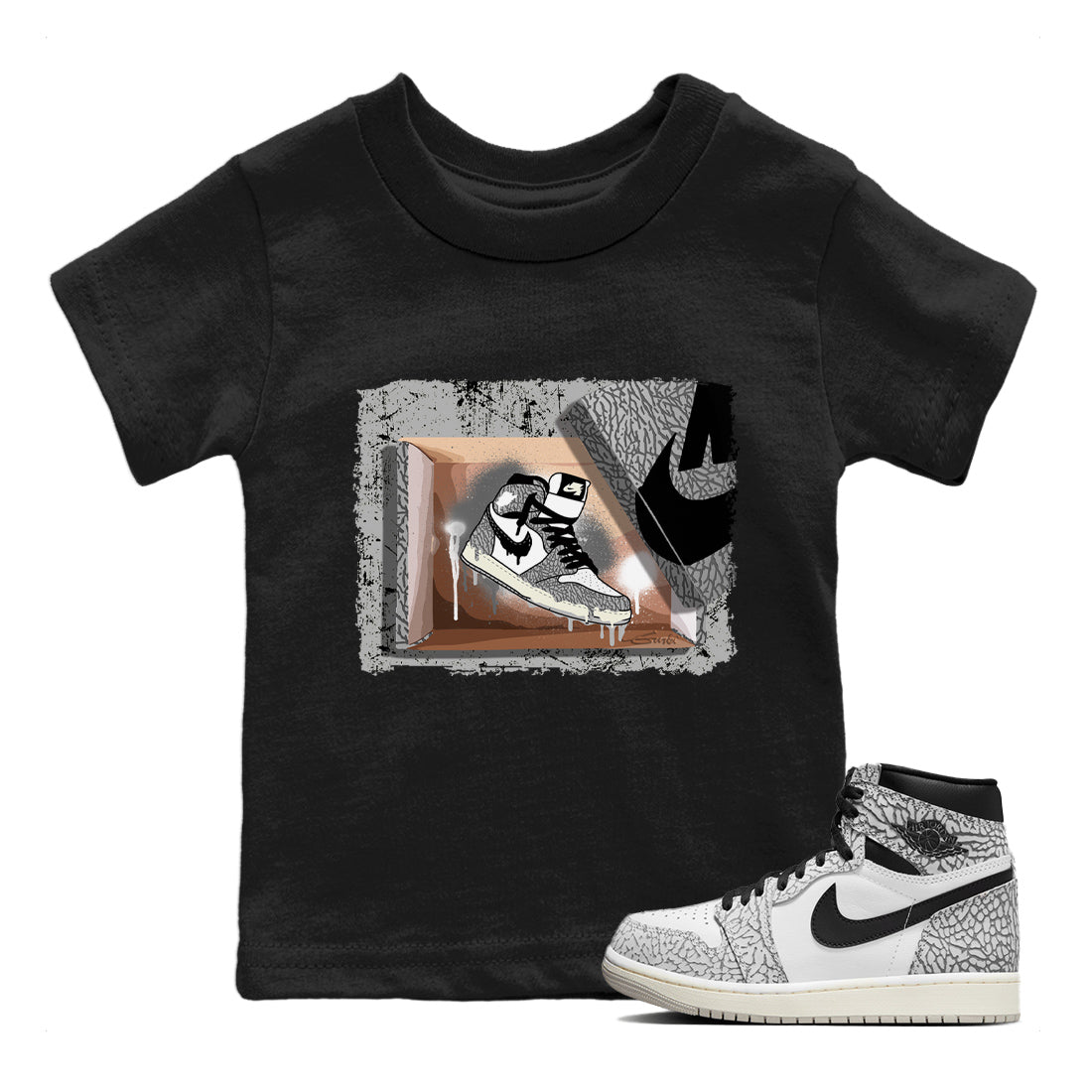Jordan 1 White Cement Sneaker Matching T-Shirt New Kicks Sneaker Tees Jordan 1 White Cement Sneaker Release Tees Kids Shirts