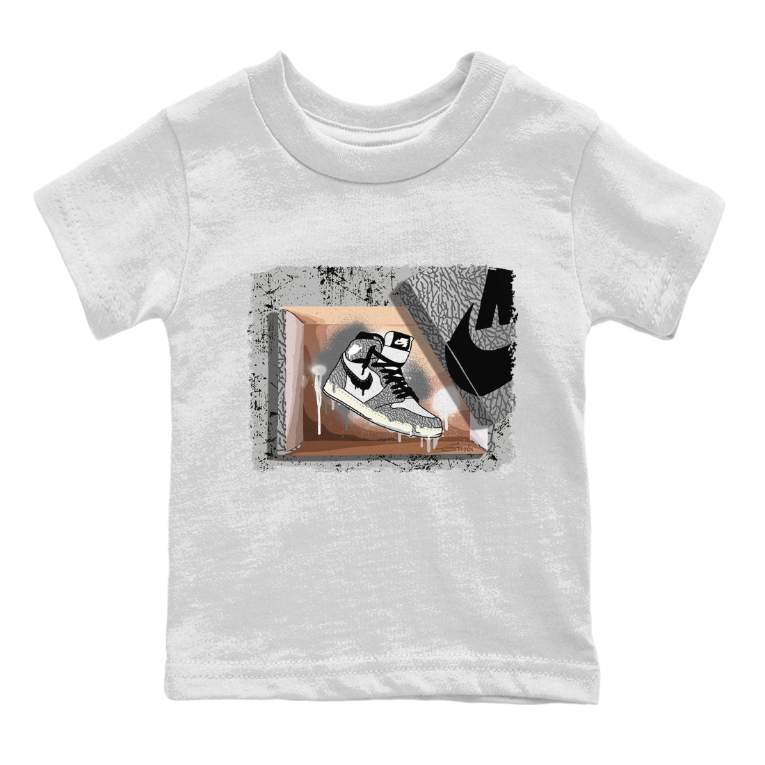 Jordan 1 White Cement Sneaker Matching T-Shirt New Kicks Sneaker Tees Jordan 1 White Cement Sneaker Release Tees Kids Shirts
