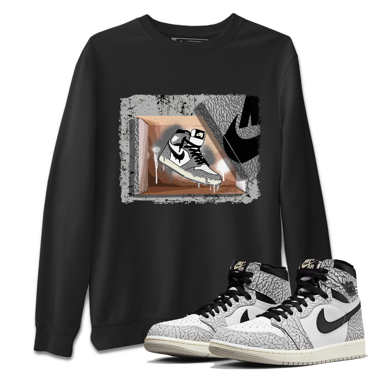 Jordan 1 White Cement Sneaker Matching T-Shirt New Kicks Sneaker Tees Jordan 1 White Cement Sneaker Release Tees Crew Neck Tees