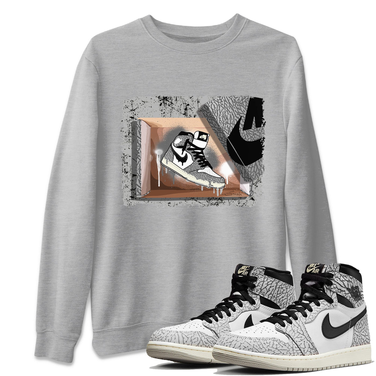 Jordan 1 White Cement Sneaker Matching T-Shirt New Kicks Sneaker Tees Jordan 1 White Cement Sneaker Release Tees Crew Neck Tees