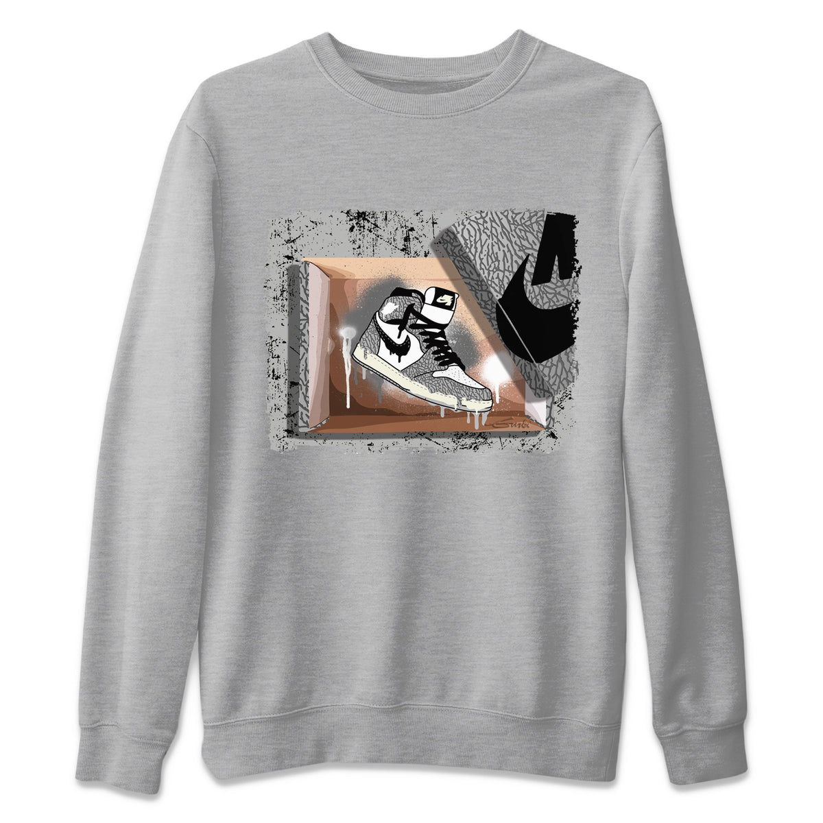 Jordan 1 White Cement Sneaker Matching T-Shirt New Kicks Sneaker Tees Jordan 1 White Cement Sneaker Release Tees Crew Neck Tees