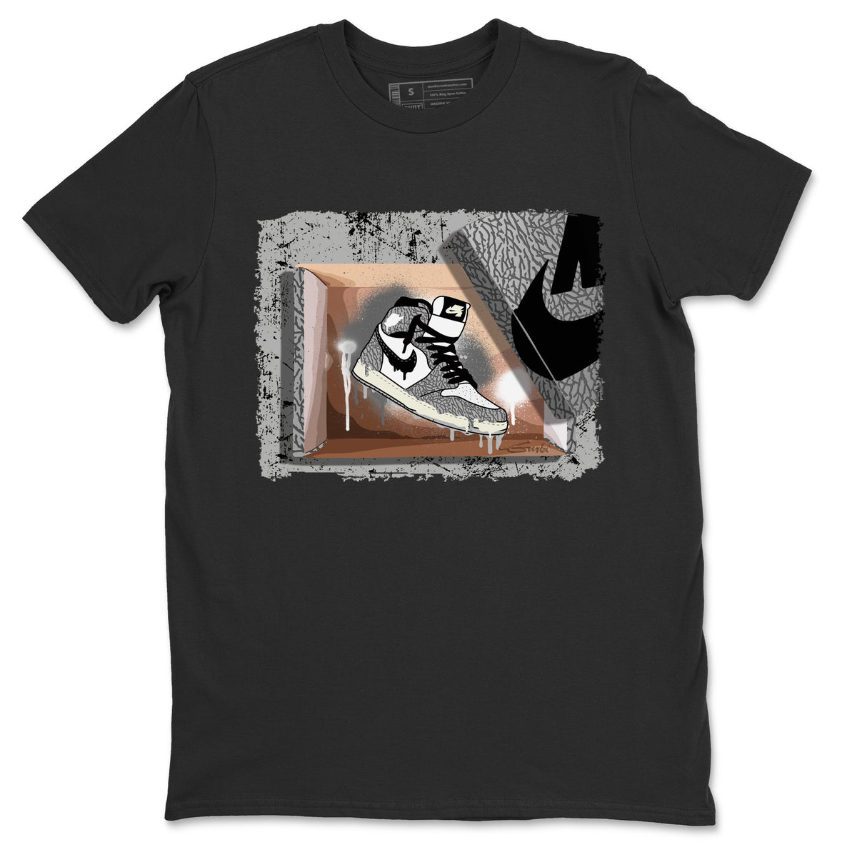 Jordan 1 White Cement Sneaker Matching T-Shirt New Kicks Sneaker Tees Jordan 1 White Cement Sneaker Release Tees Crew Neck Tees