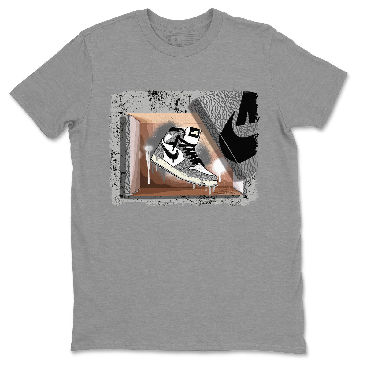 Jordan 1 White Cement Sneaker Matching T-Shirt New Kicks Sneaker Tees Jordan 1 White Cement Sneaker Release Tees Crew Neck Tees
