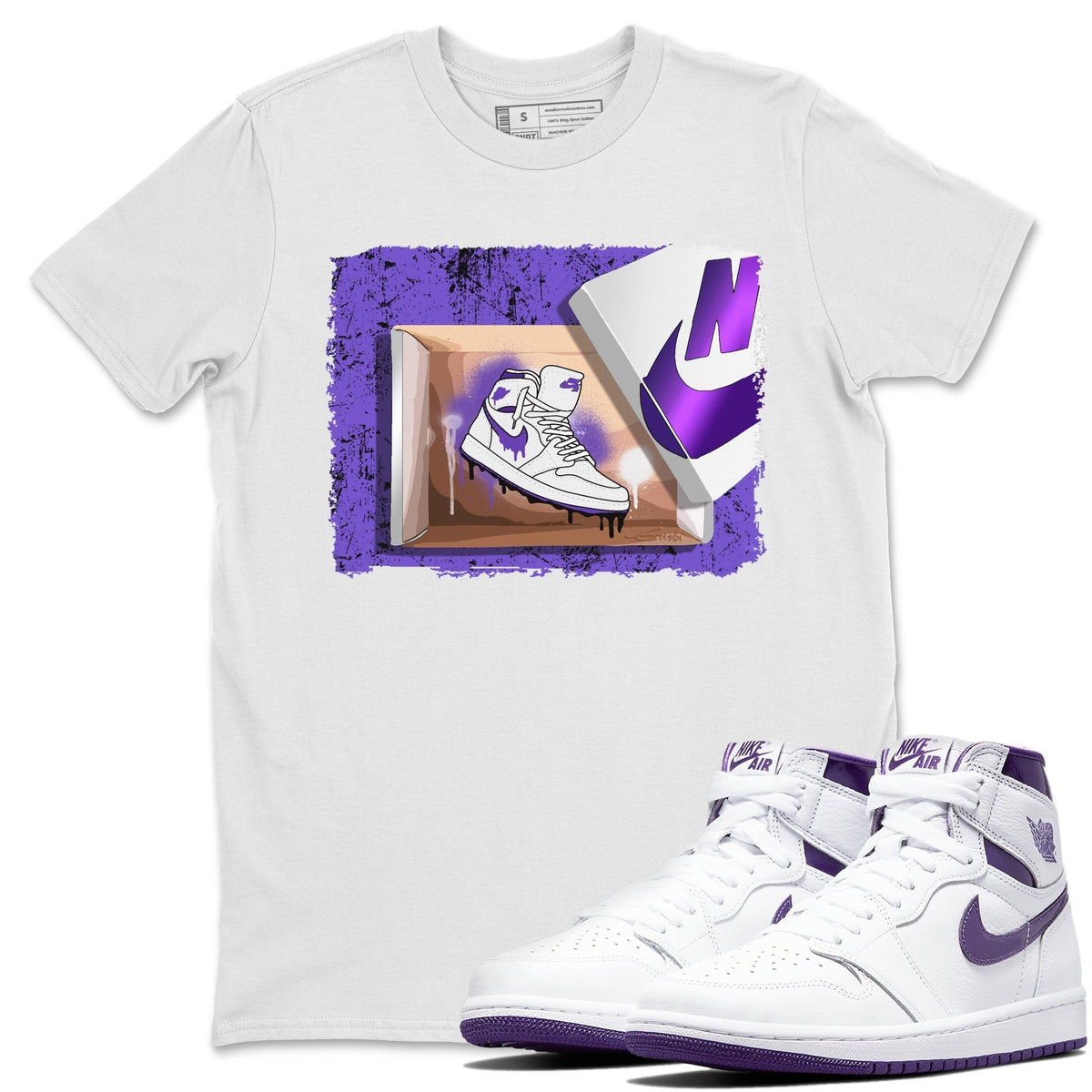 Jordan 1 WMNS Court Purple Shirt To Match Jordans New Kicks Sneaker Tees Jordan 1 WMNS Court Purple Drip Gear Zone Sneaker Matching Clothing Unisex Shirts