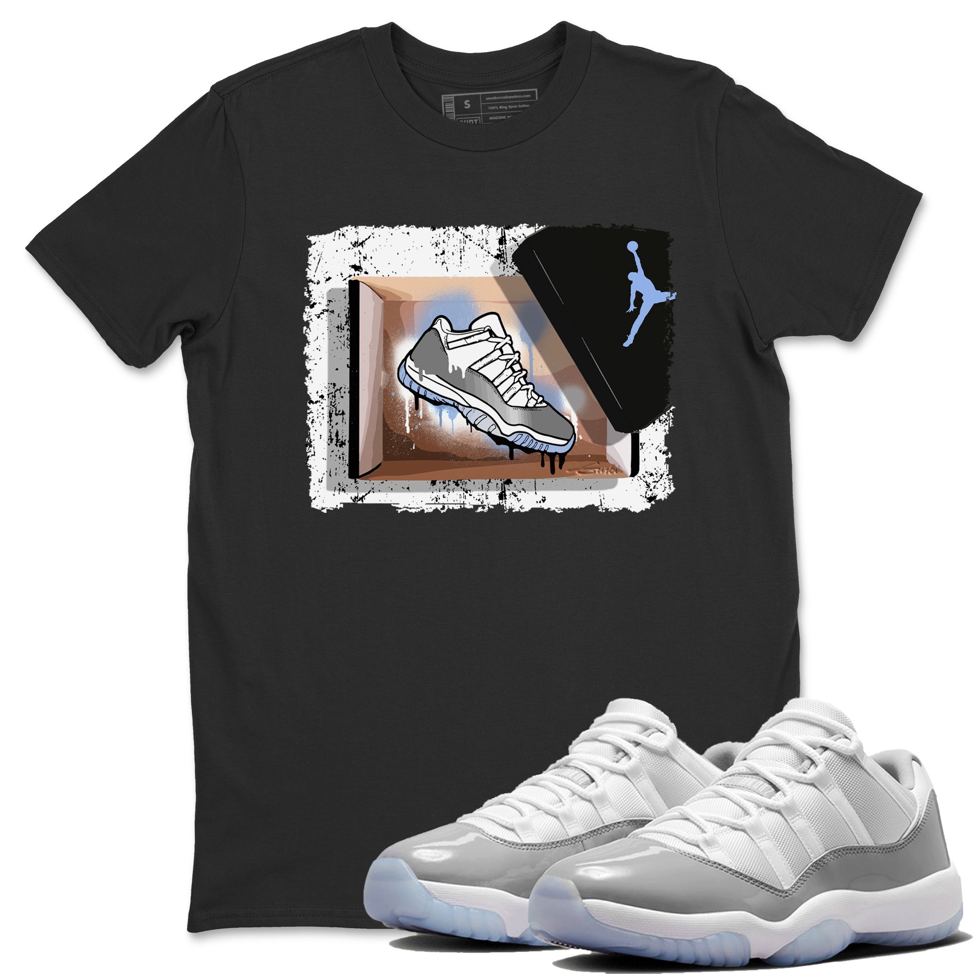 Air Jordan 11 White Cement Sneaker Match Tees New Kicks Streetwear Sneaker Shirt Jordan 11 Retro White Cement Sneaker Release Tees Unisex Shirts Black 1