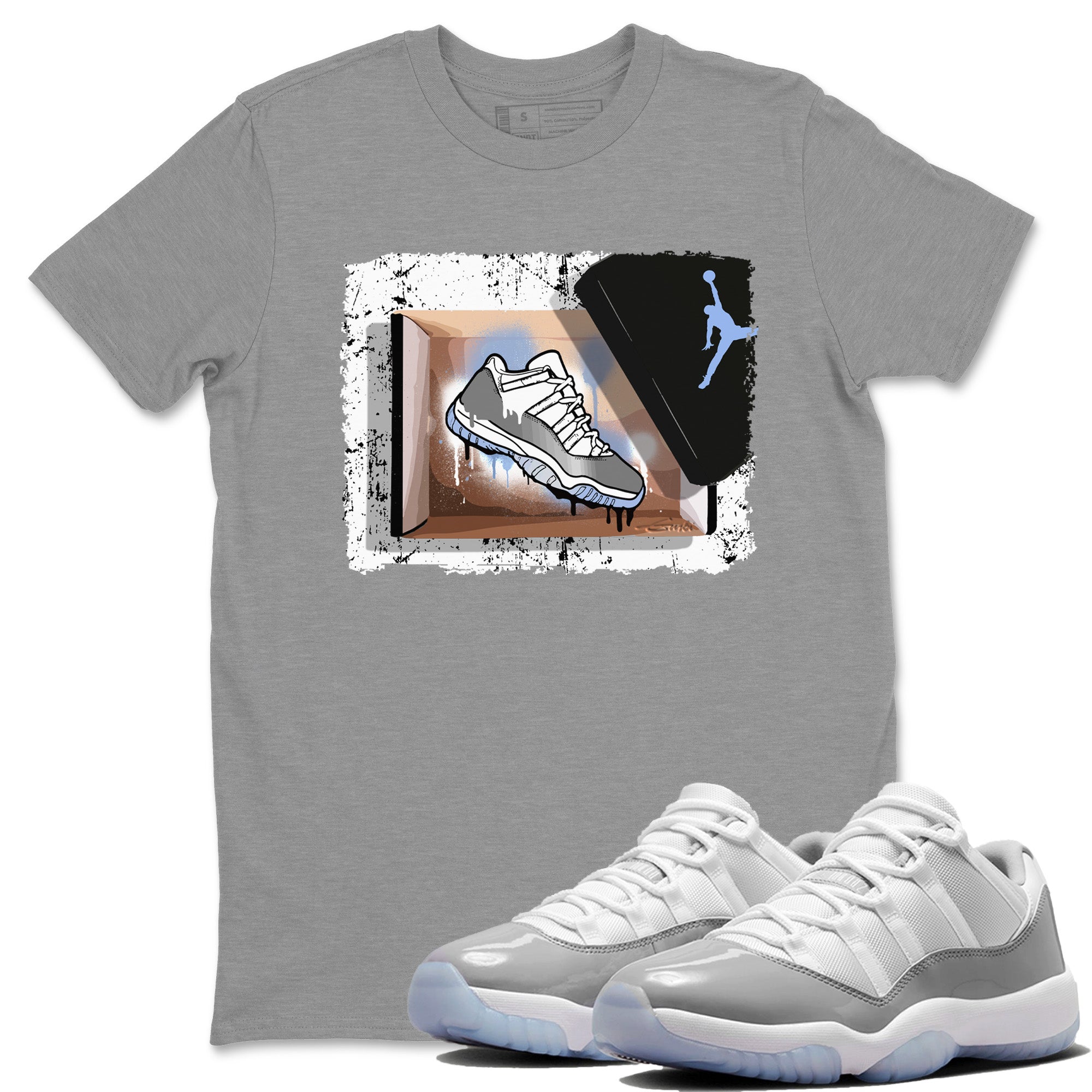 Air Jordan 11 White Cement Sneaker Match Tees New Kicks Streetwear Sneaker Shirt Jordan 11 Retro White Cement Sneaker Release Tees Unisex Shirts Heather Grey 1
