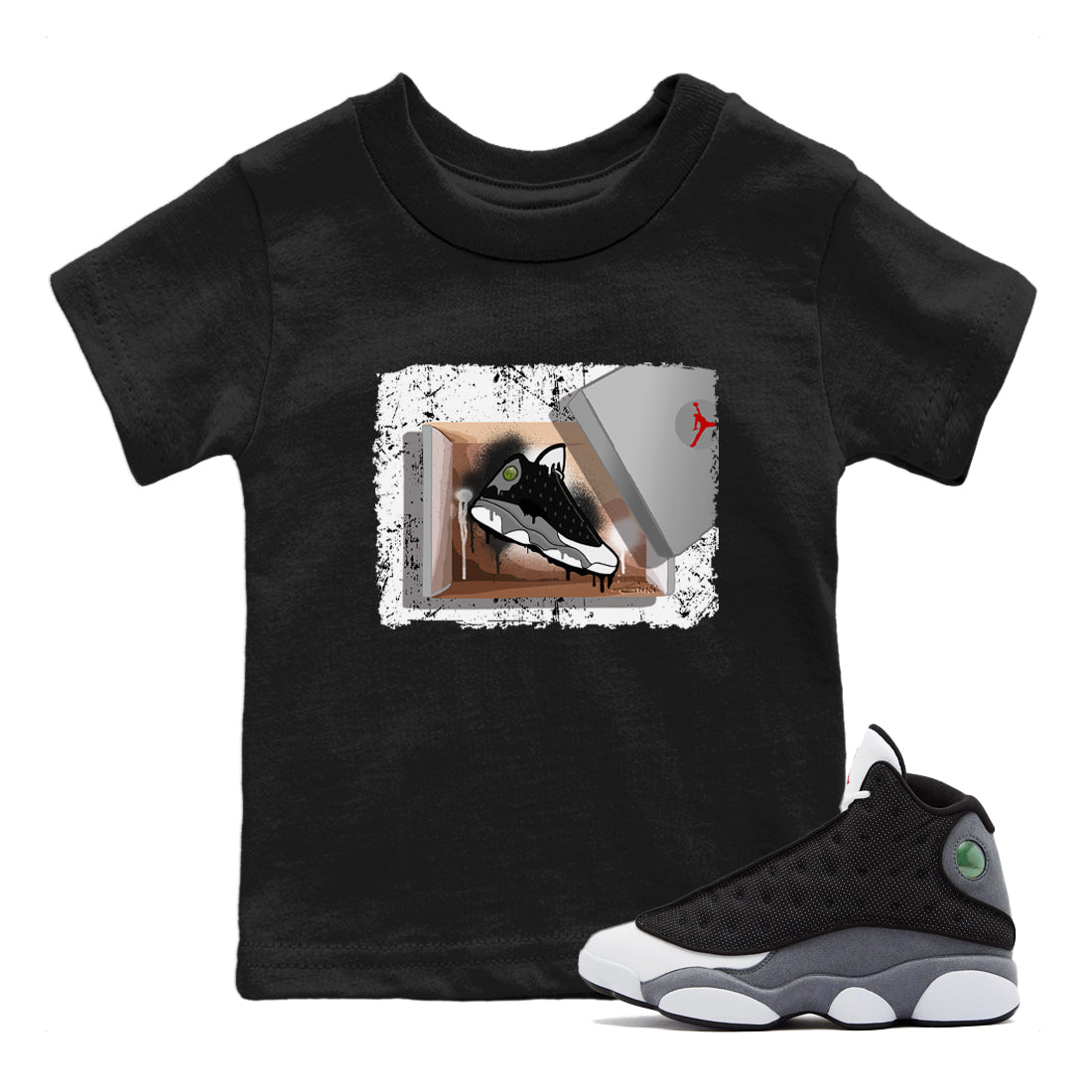 Air Jordan 13 Black Flint Sneaker Match Tees New Kicks Streetwear Sneaker Shirt Air Jordan 13 Retro Black Flint Tee Kids Shirts Black 1