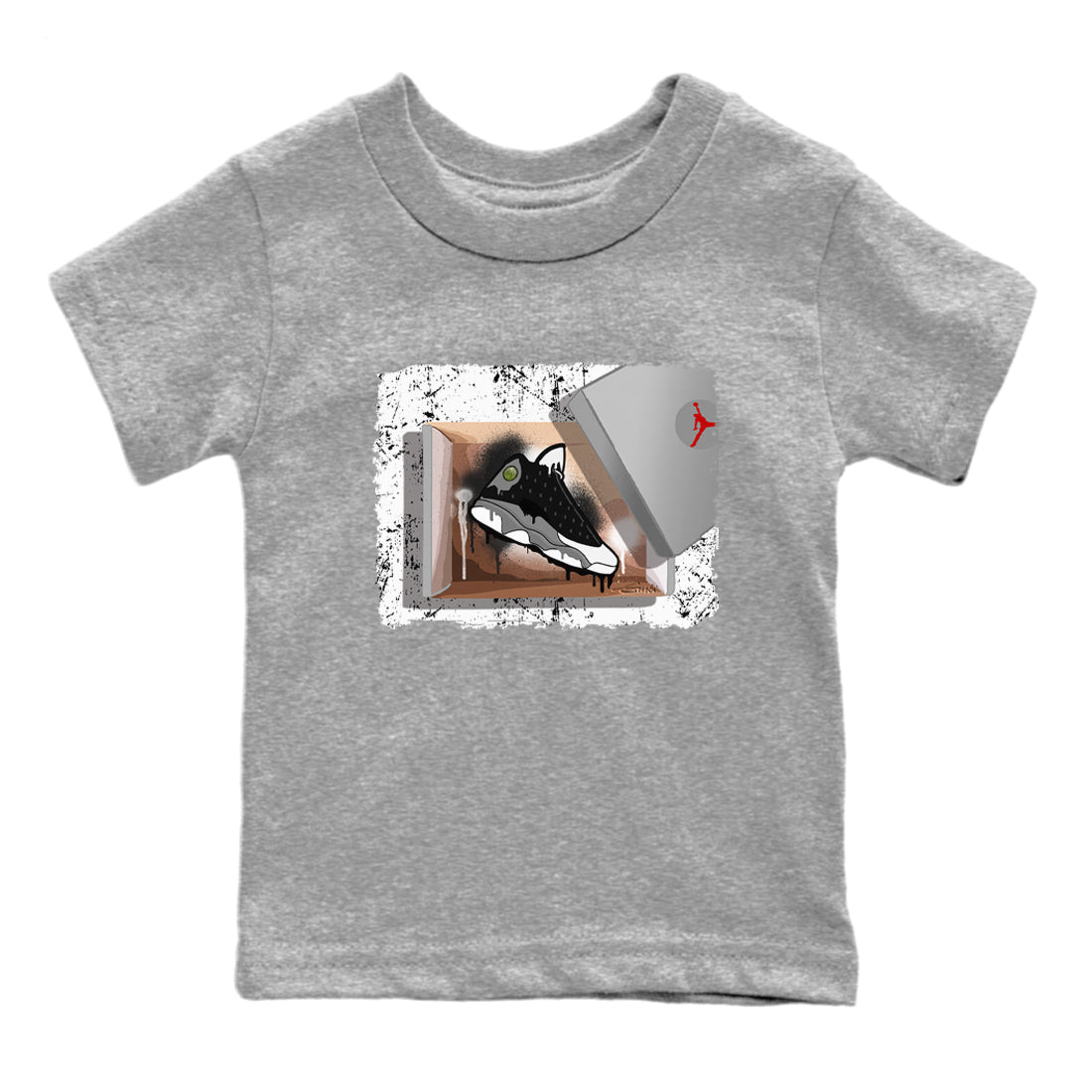 Air Jordan 13 Black Flint Sneaker Match Tees New Kicks Streetwear Sneaker Shirt Air Jordan 13 Retro Black Flint Tee Kids Shirts Heather Grey 2
