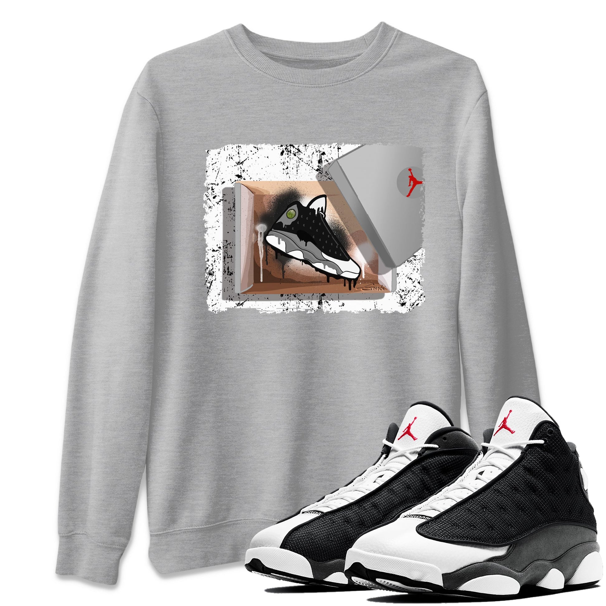 Air Jordan 13 Black Flint Sneaker Match Tees New Kicks Streetwear Sneaker Shirt Air Jordan 13 Retro Black Flint Tee Unisex Shirts Heather Grey 1