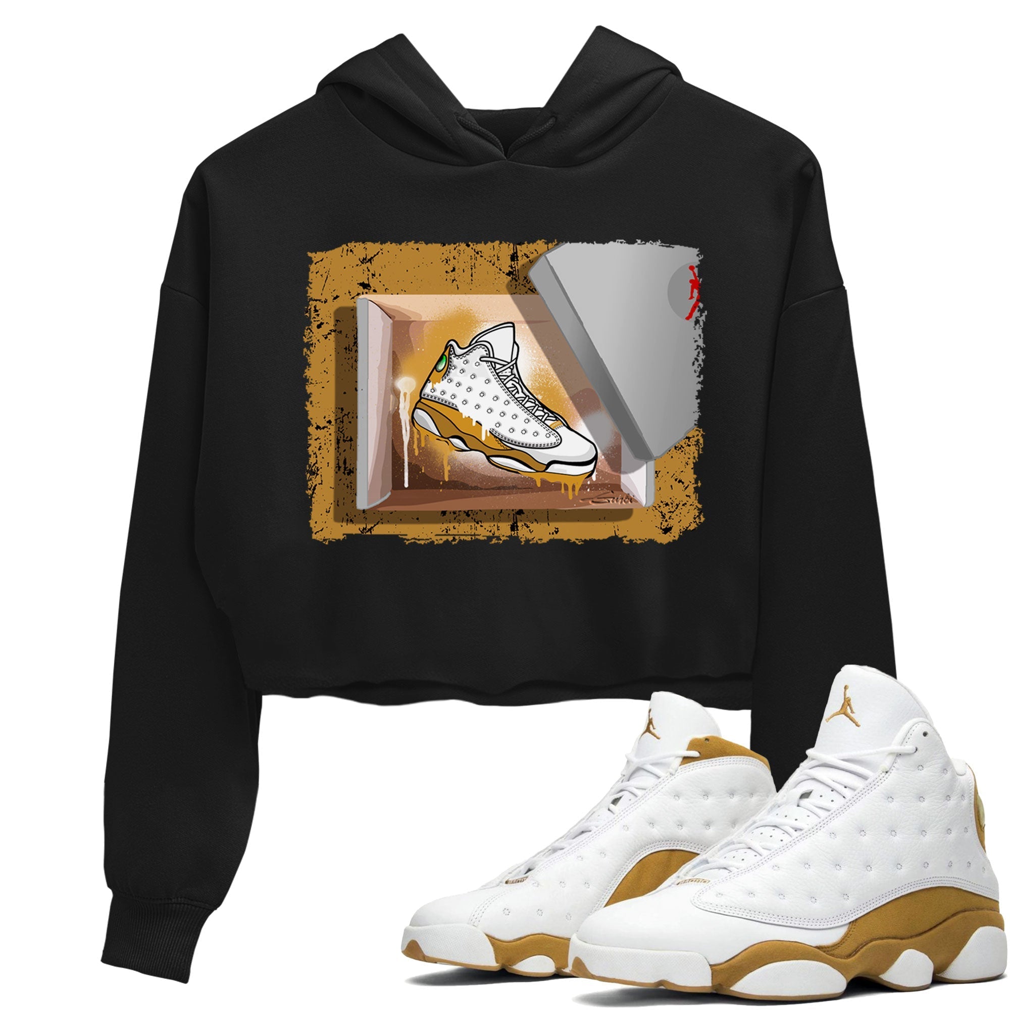 Air Jordan 13 Retro Wheat shirt to match jordans New Kicks Streetwear Sneaker Shirt Air Jordan 13 Wheat Drip Gear Zone Sneaker Matching Clothing Black 1 Crop T-Shirt