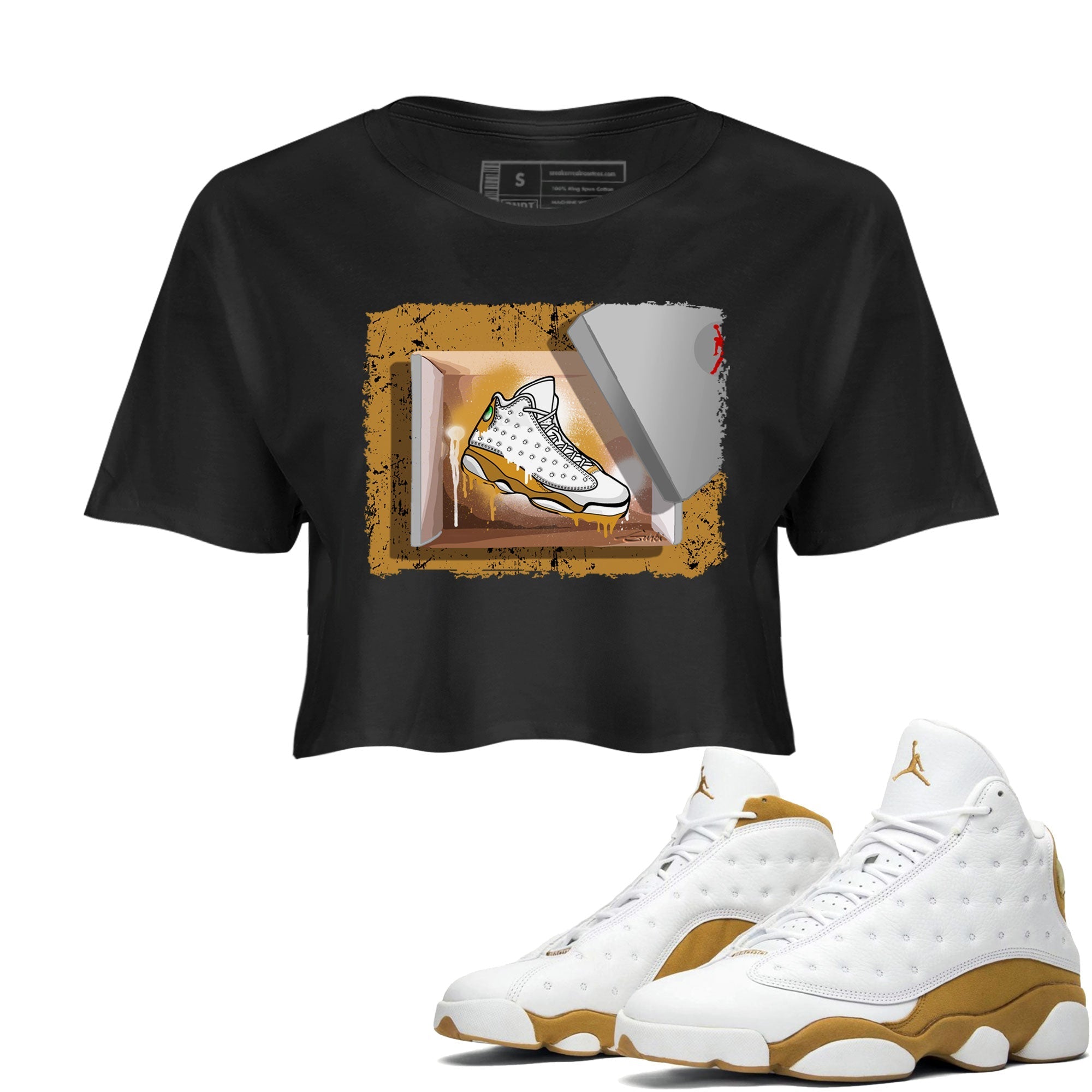 Air Jordan 13 Retro Wheat shirt to match jordans New Kicks Streetwear Sneaker Shirt Air Jordan 13 Wheat Drip Gear Zone Sneaker Matching Clothing Black 1 Crop T-Shirt
