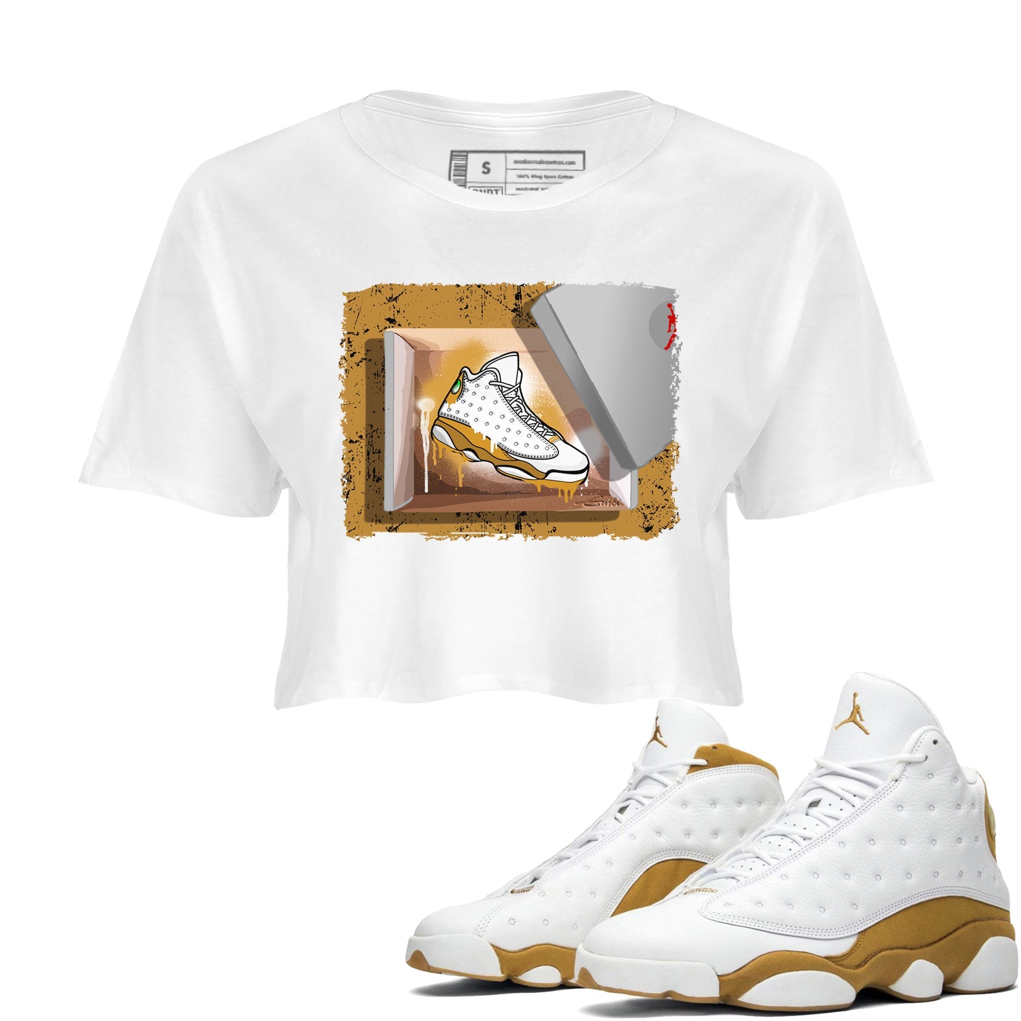 Air Jordan 13 Retro Wheat shirt to match jordans New Kicks Streetwear Sneaker Shirt Air Jordan 13 Wheat Drip Gear Zone Sneaker Matching Clothing White 1 Crop T-Shirt
