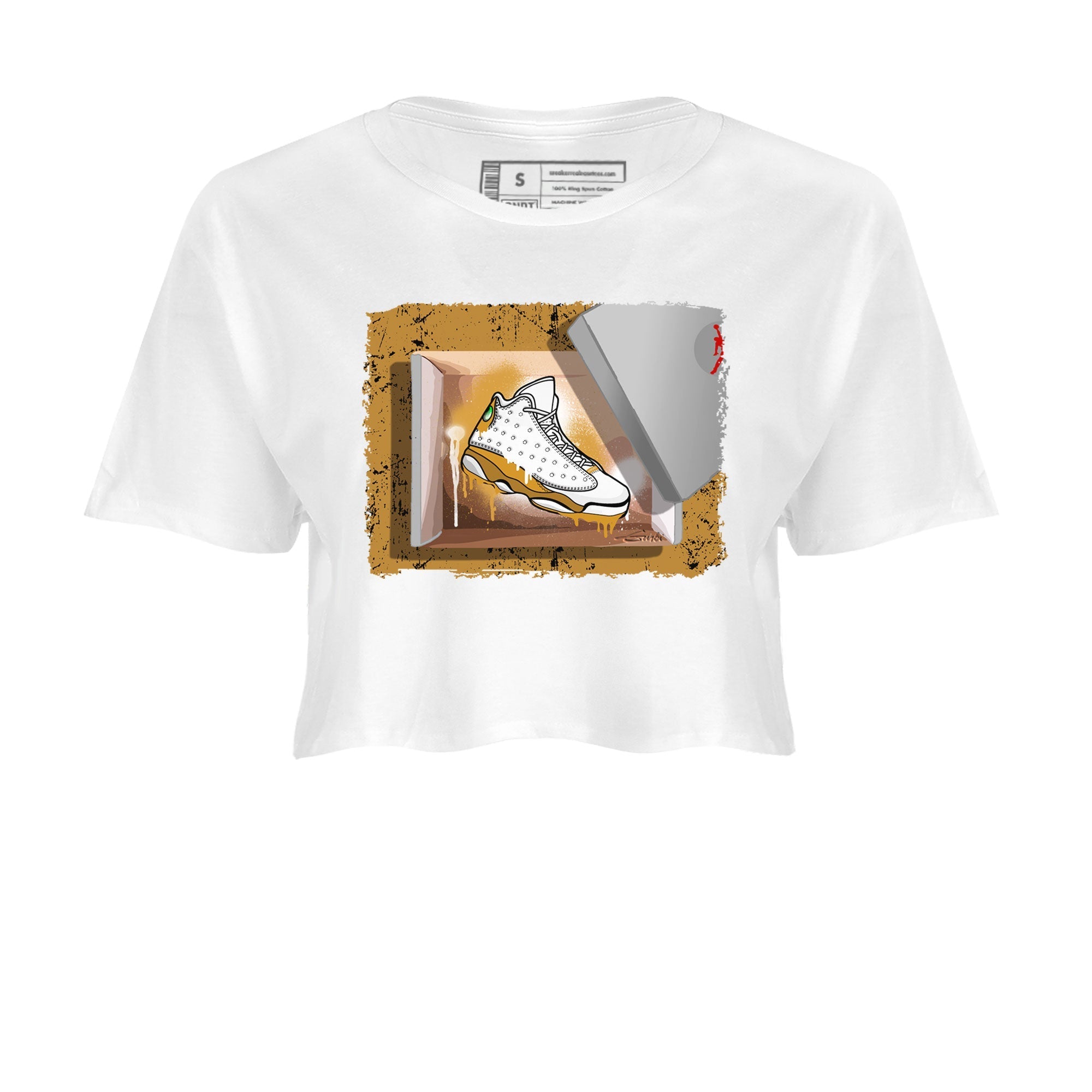 Air Jordan 13 Retro Wheat shirt to match jordans New Kicks Streetwear Sneaker Shirt Air Jordan 13 Wheat Drip Gear Zone Sneaker Matching Clothing White 2 Crop T-Shirt