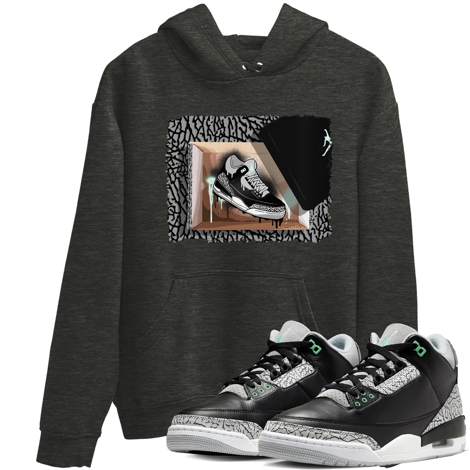 3s Green Glow shirt to match jordans New Kicks sneaker tees Air Jordan 3 Retro Green Glow Drip Gear Zone unisex cotton Charcoal Heather 1 crew neck shirt