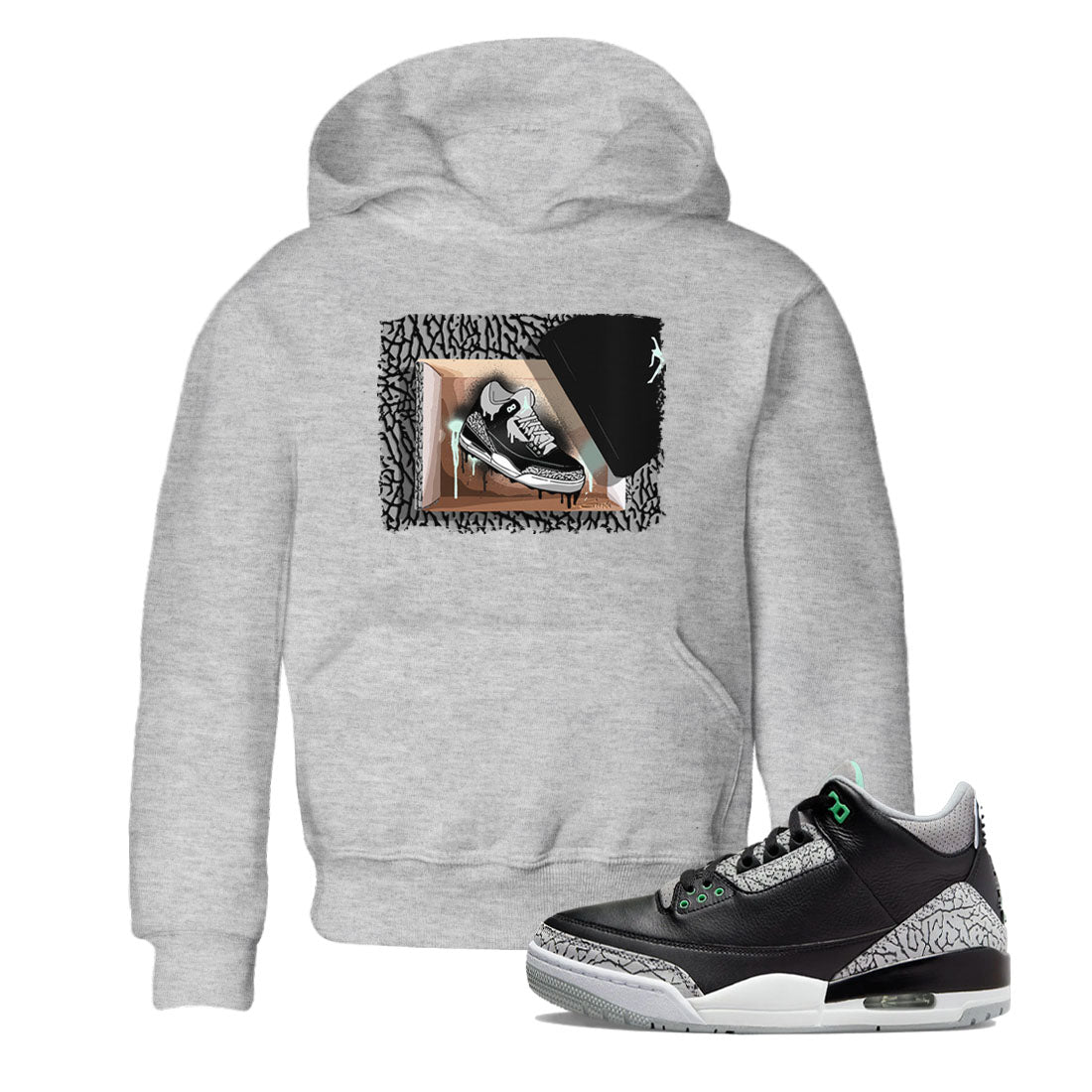 3s Green Glow shirt to match jordans New Kicks sneaker tees Air Jordan 3 Retro Green Glow Drip Gear Zone baby toddler Heather Grey 1 cotton Shirt
