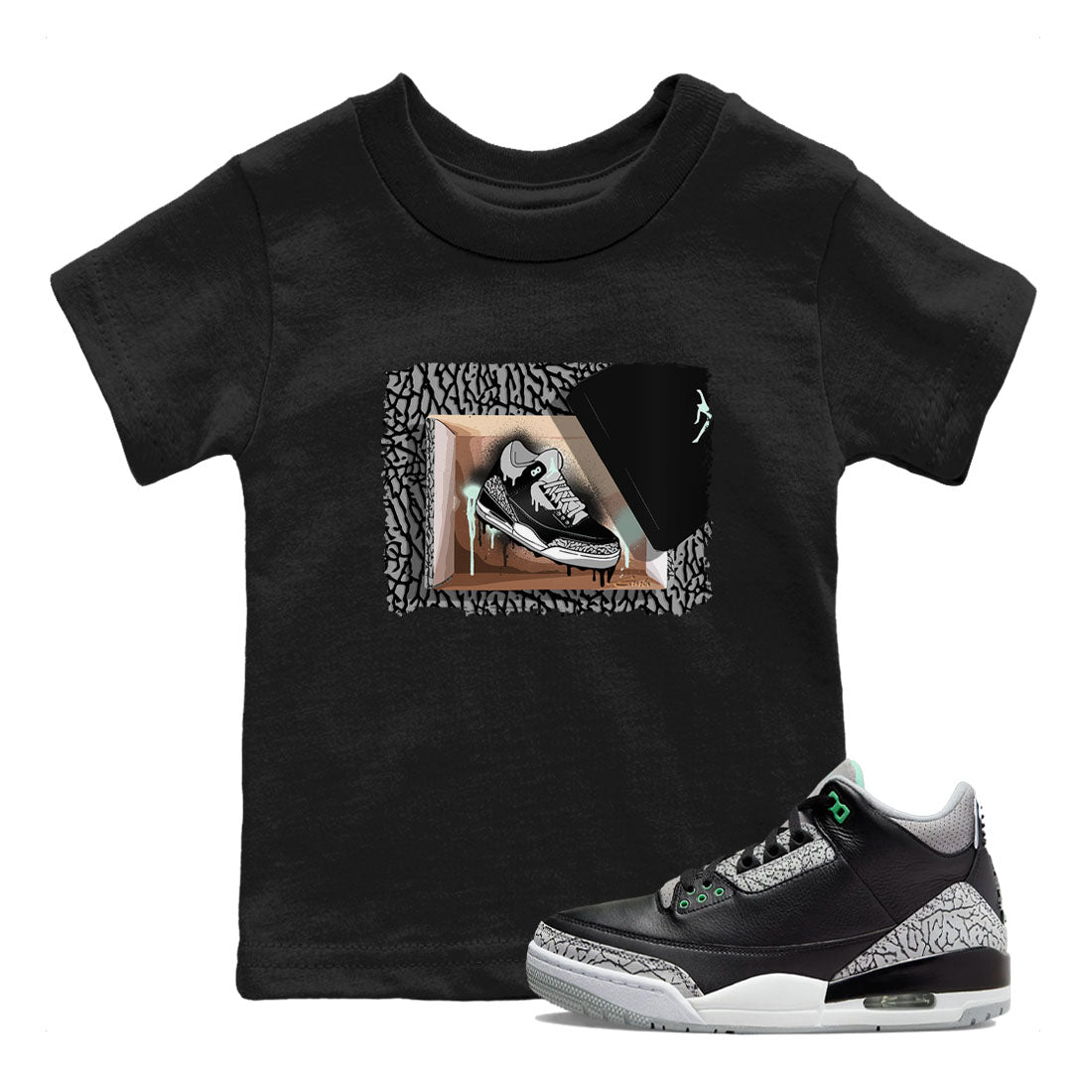 3s Green Glow shirt to match jordans New Kicks sneaker tees Air Jordan 3 Retro Green Glow Drip Gear Zone baby toddler Black 1 cotton Shirt
