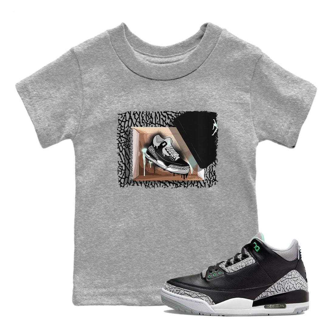 3s Green Glow shirt to match jordans New Kicks sneaker tees Air Jordan 3 Retro Green Glow Drip Gear Zone baby toddler Heather Grey 1 cotton Shirt