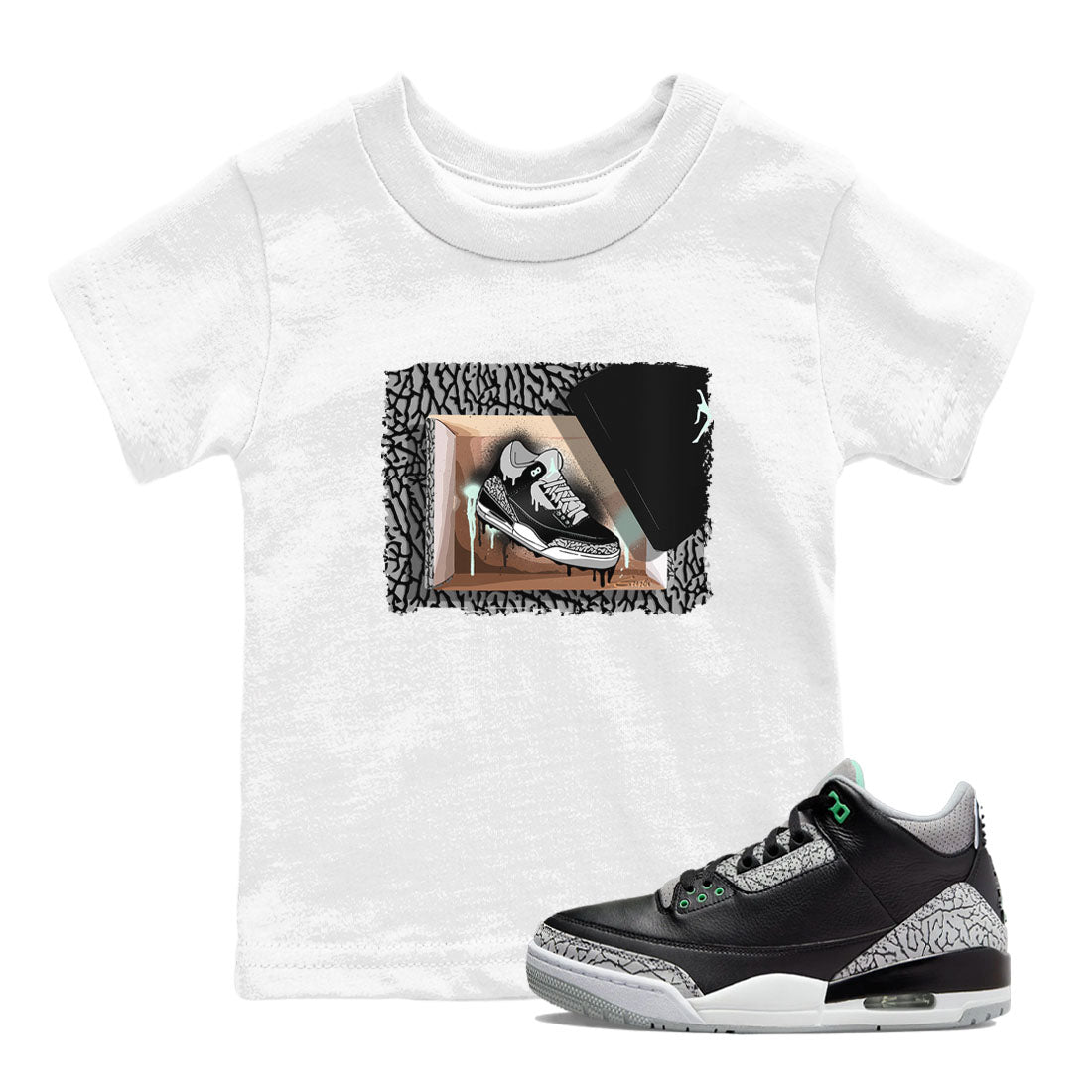 3s Green Glow shirt to match jordans New Kicks sneaker tees Air Jordan 3 Retro Green Glow Drip Gear Zone baby toddler White 1 cotton Shirt