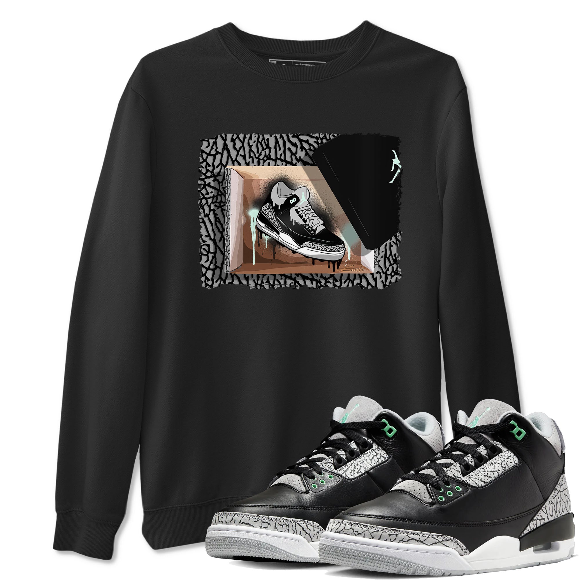3s Green Glow shirt to match jordans New Kicks sneaker tees Air Jordan 3 Retro Green Glow Drip Gear Zone unisex cotton Black 1 crew neck shirt