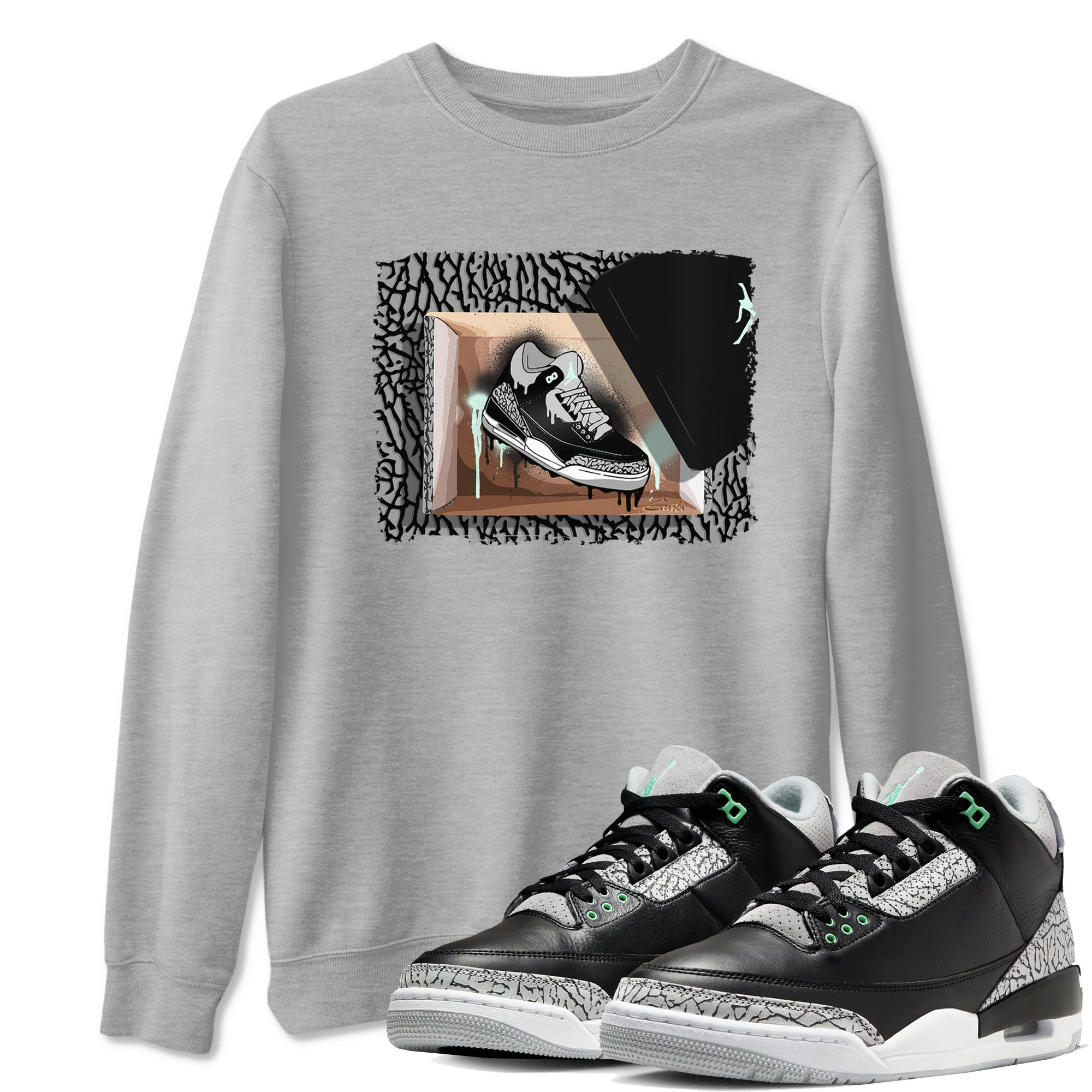 3s Green Glow shirt to match jordans New Kicks sneaker tees Air Jordan 3 Retro Green Glow Drip Gear Zone unisex cotton Heather Grey 1 crew neck shirt