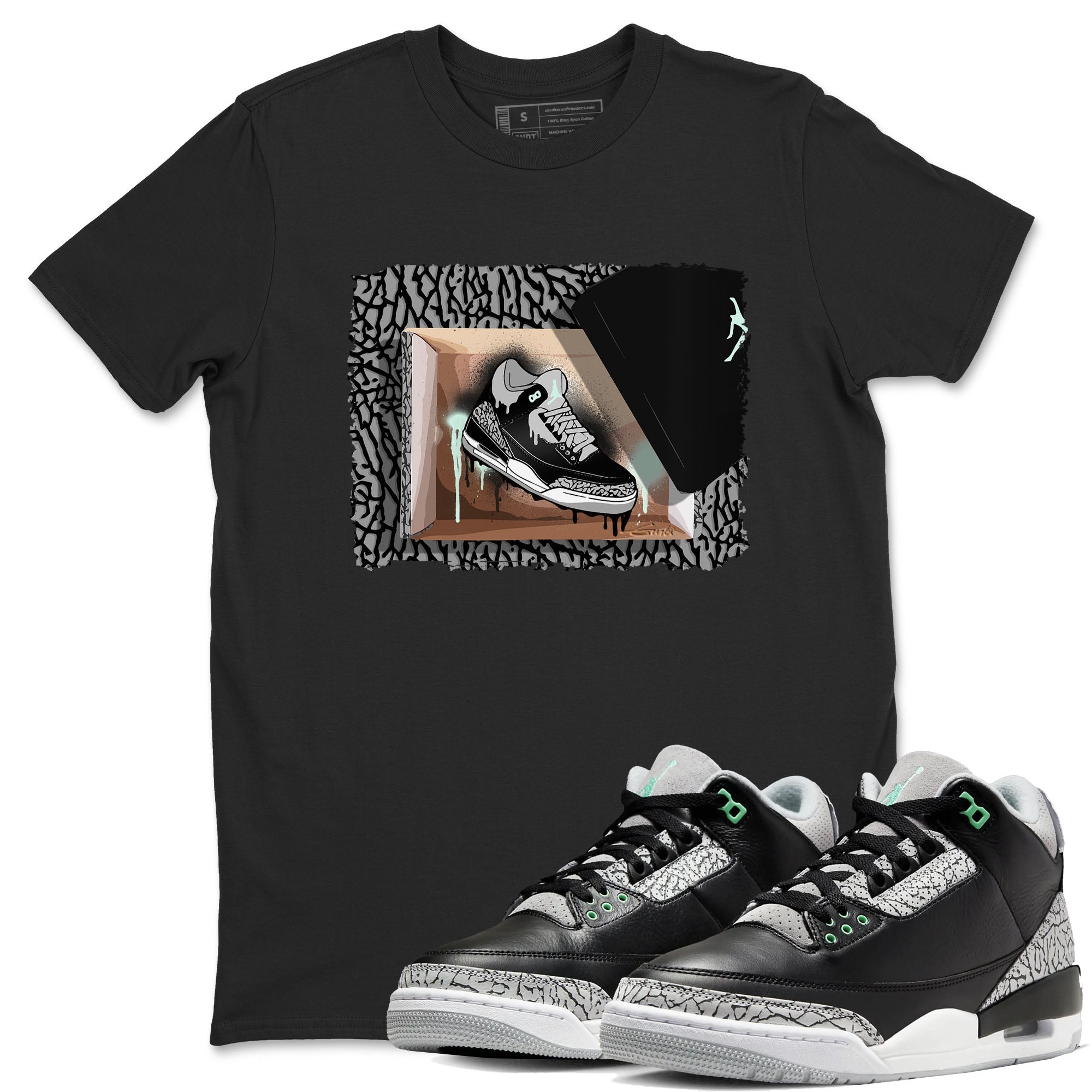 3s Green Glow shirt to match jordans New Kicks sneaker tees Air Jordan 3 Retro Green Glow Drip Gear Zone unisex cotton Black 1 crew neck shirt