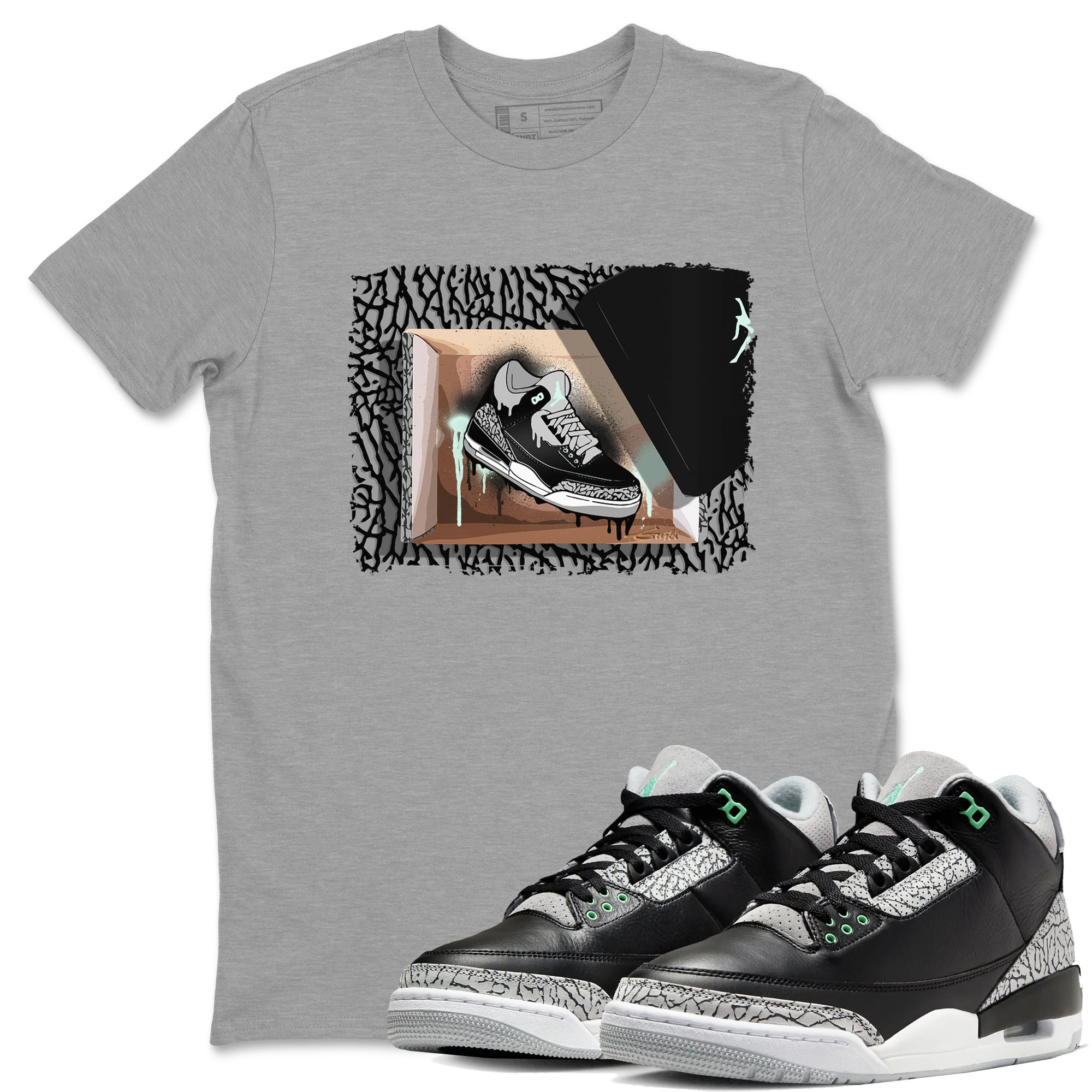 3s Green Glow shirt to match jordans New Kicks sneaker tees Air Jordan 3 Retro Green Glow Drip Gear Zone unisex cotton Heather Grey 1 crew neck shirt