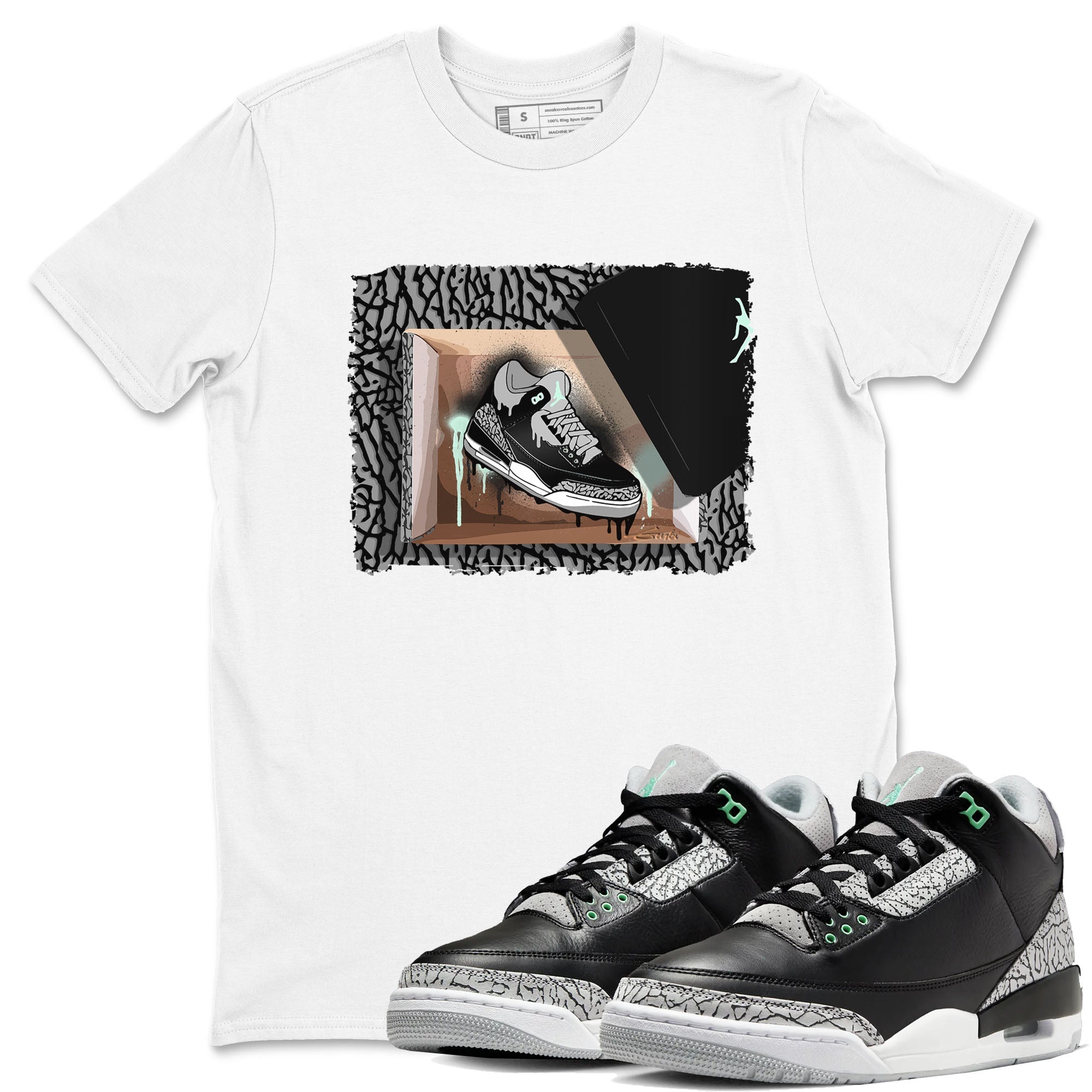 3s Green Glow shirt to match jordans New Kicks sneaker tees Air Jordan 3 Retro Green Glow Drip Gear Zone unisex cotton White 1 crew neck shirt