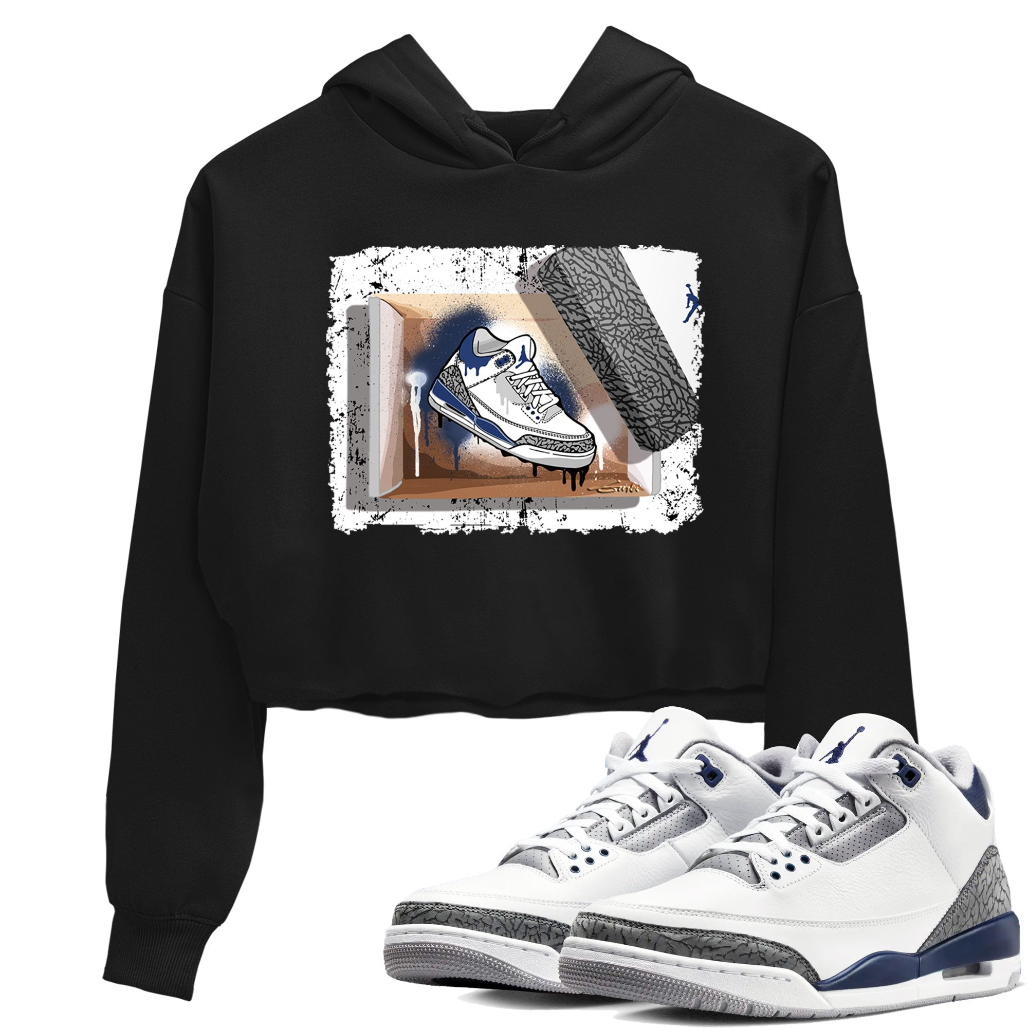 AJ3 Midnight Navy shirt to match jordans New Kicks sneaker match t-shirt 3s Midnight Navy Drip Gear Zone Black 1 crop length shirt