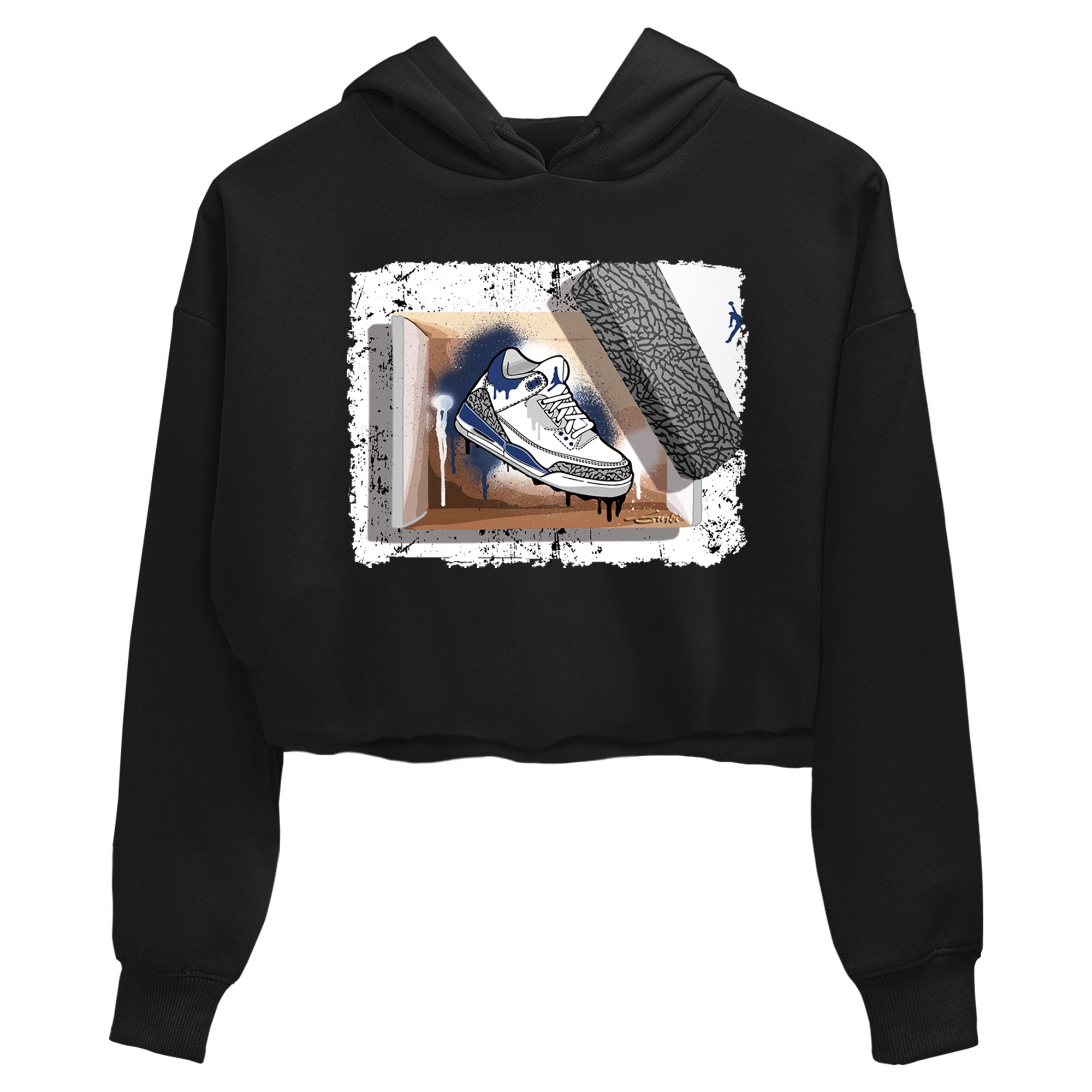 AJ3 Midnight Navy shirt to match jordans New Kicks sneaker match t-shirt 3s Midnight Navy Drip Gear Zone Black 2 crop length shirt