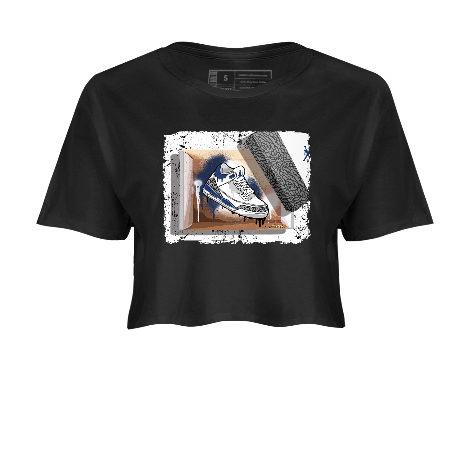 AJ3 Midnight Navy shirt to match jordans New Kicks sneaker match t-shirt 3s Midnight Navy Drip Gear Zone Black 2 crop length shirt