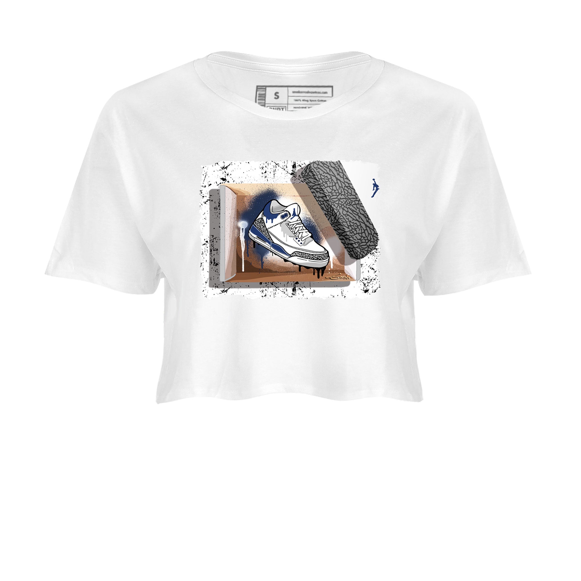 AJ3 Midnight Navy shirt to match jordans New Kicks sneaker match t-shirt 3s Midnight Navy Drip Gear Zone White 2 crop length shirt