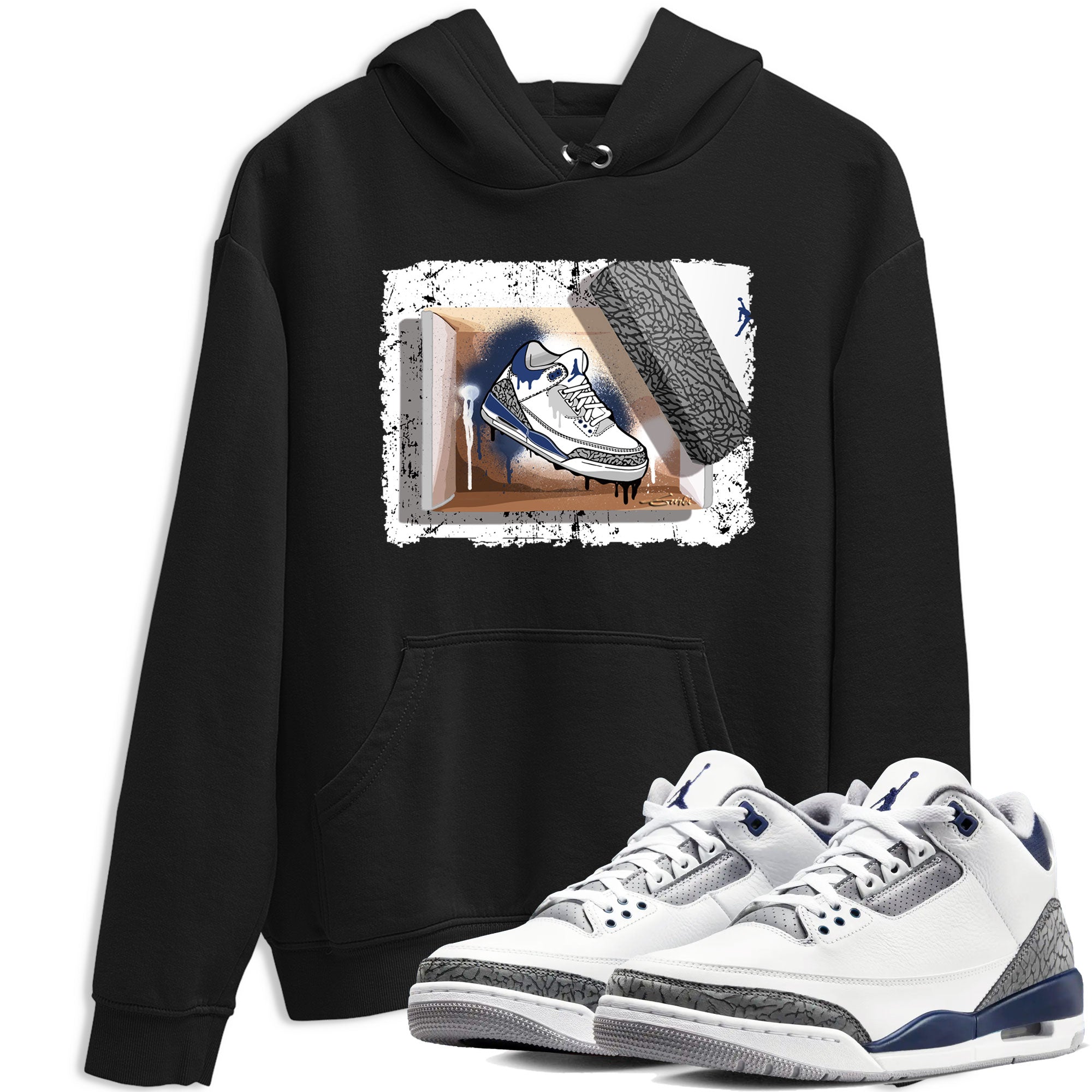 AJ3 Midnight Navy shirt to match jordans New Kicks sneaker match t-shirt 3s Midnight Navy Drip Gear Zone unisex cotton Black 1 Crew Neck T-Shirt
