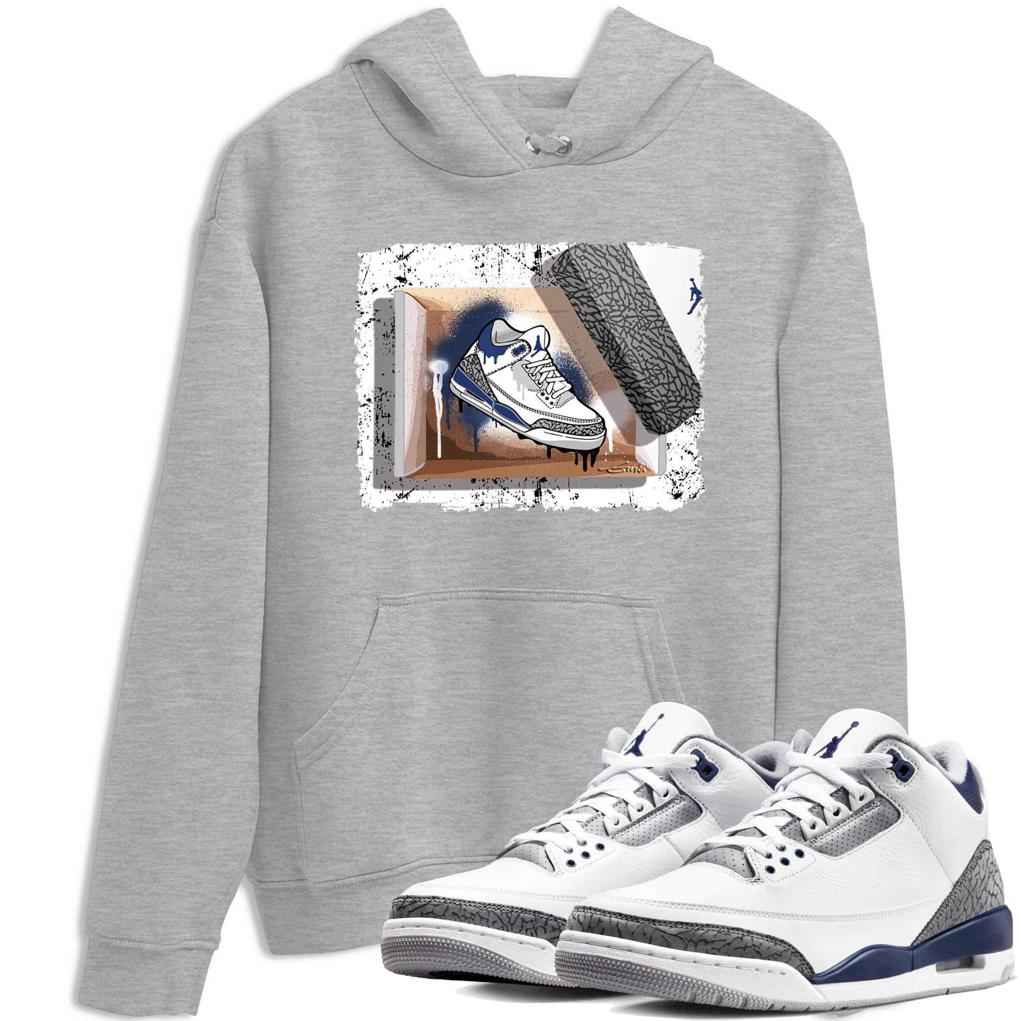 AJ3 Midnight Navy shirt to match jordans New Kicks sneaker match t-shirt 3s Midnight Navy Drip Gear Zone unisex cotton Heather Grey 1 Crew Neck T-Shirt