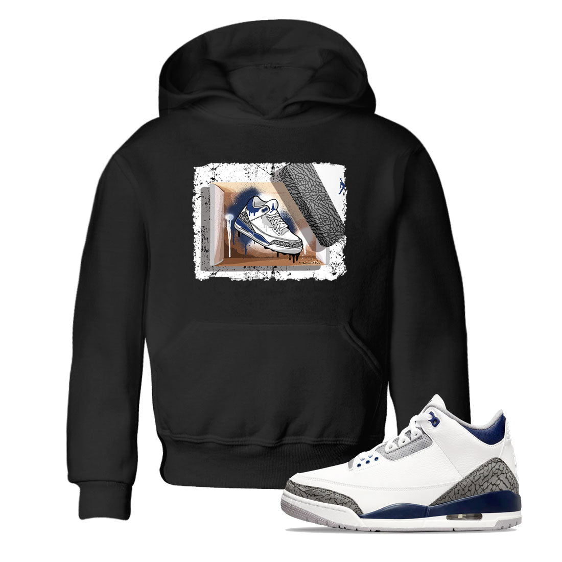 AJ3 Midnight Navy shirt to match jordans New Kicks sneaker match t-shirt 3s Midnight Navy Drip Gear Zone baby toddler Black 1 cotton sneaker tee