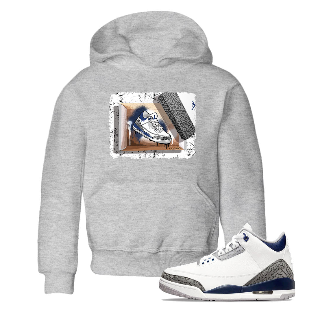 AJ3 Midnight Navy shirt to match jordans New Kicks sneaker match t-shirt 3s Midnight Navy Drip Gear Zone baby toddler Heather Grey 1 cotton sneaker tee