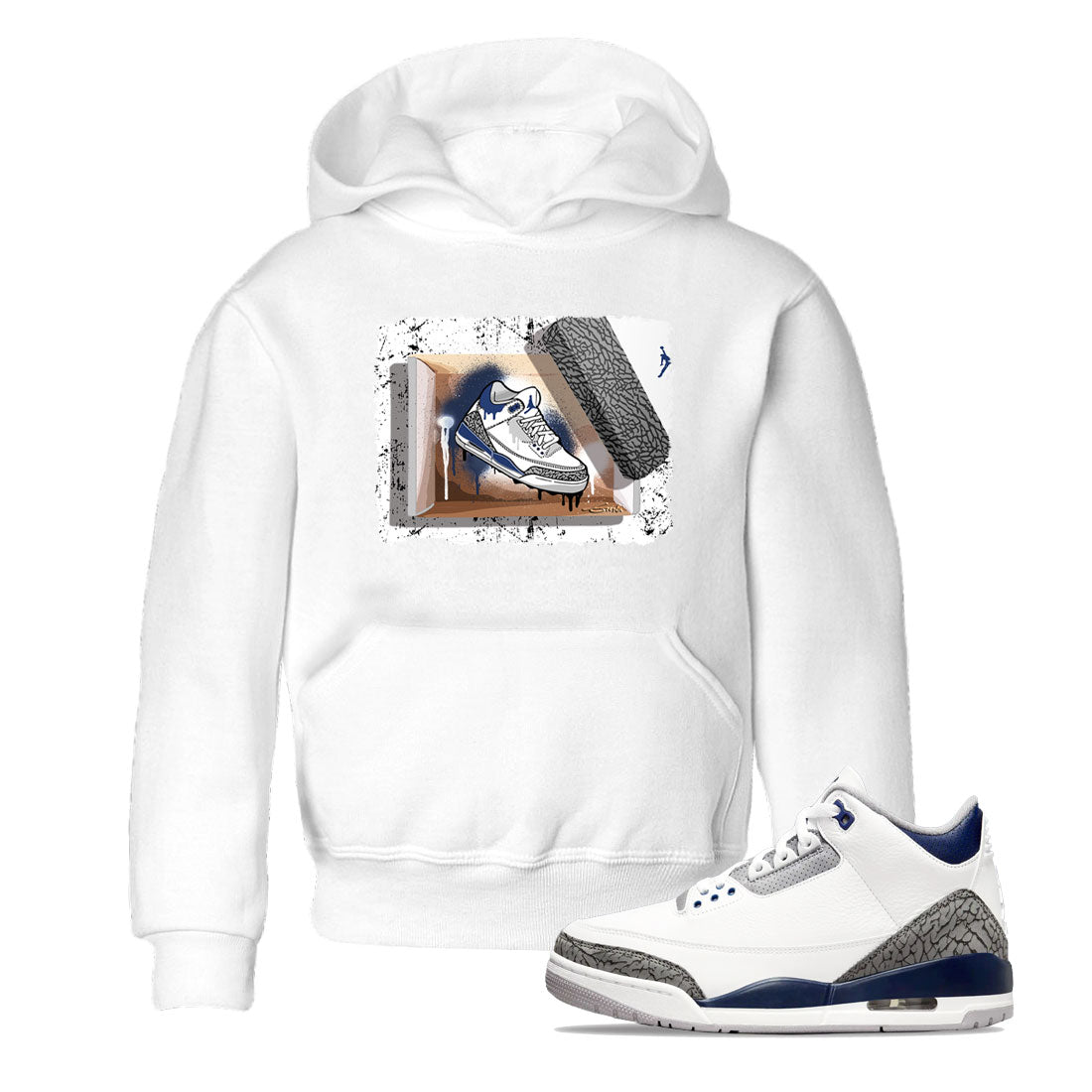 AJ3 Midnight Navy shirt to match jordans New Kicks sneaker match t-shirt 3s Midnight Navy Drip Gear Zone baby toddler White 1 cotton sneaker tee